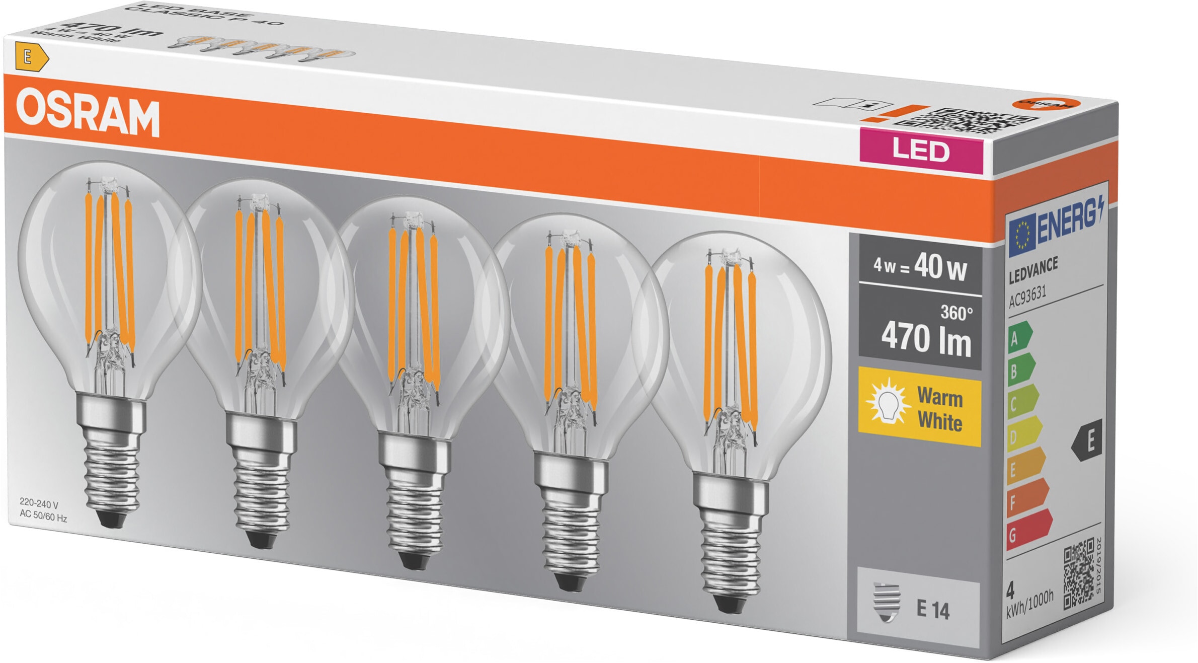 Osram LED-Leuchtmittel »LED-Lampe Tropfenform« E14 5 Stk. Warmweiß