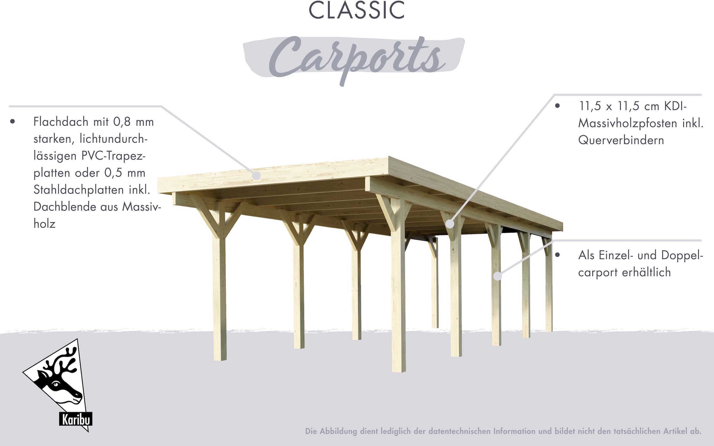 Karibu Doppelcarport »Classic 1«, Holz, 540 cm, braun