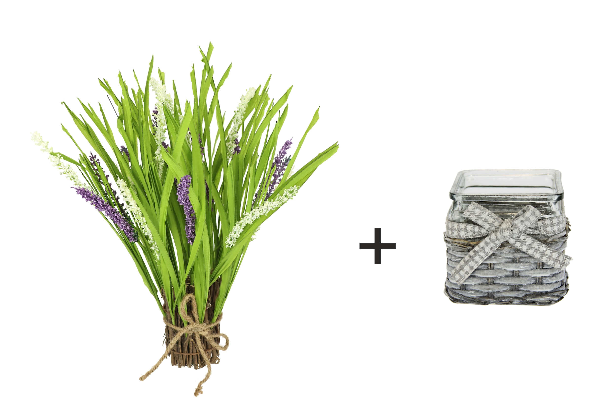 I.GE.A. Kunstpflanze »Grasbusch mit Lavendel im Topf« Künstlicher Grasbund Kunstgras Büschel Bündel Grasarrangement Deko