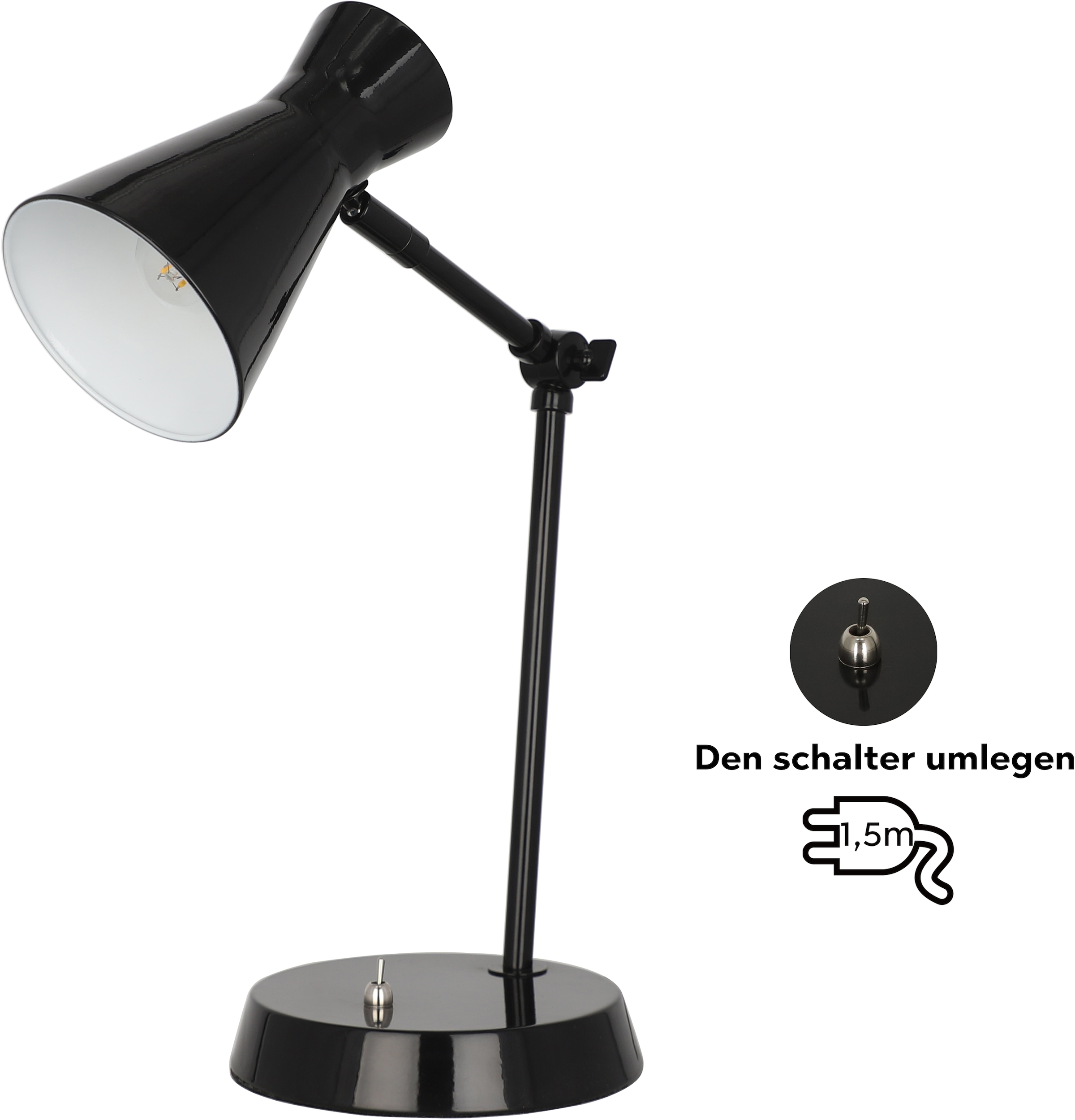 OTTO home Tischleuchte »Renell« E27 1 Stk. Minimalistisch, glänzend, individuell einstellbar, Schreibtischlampe