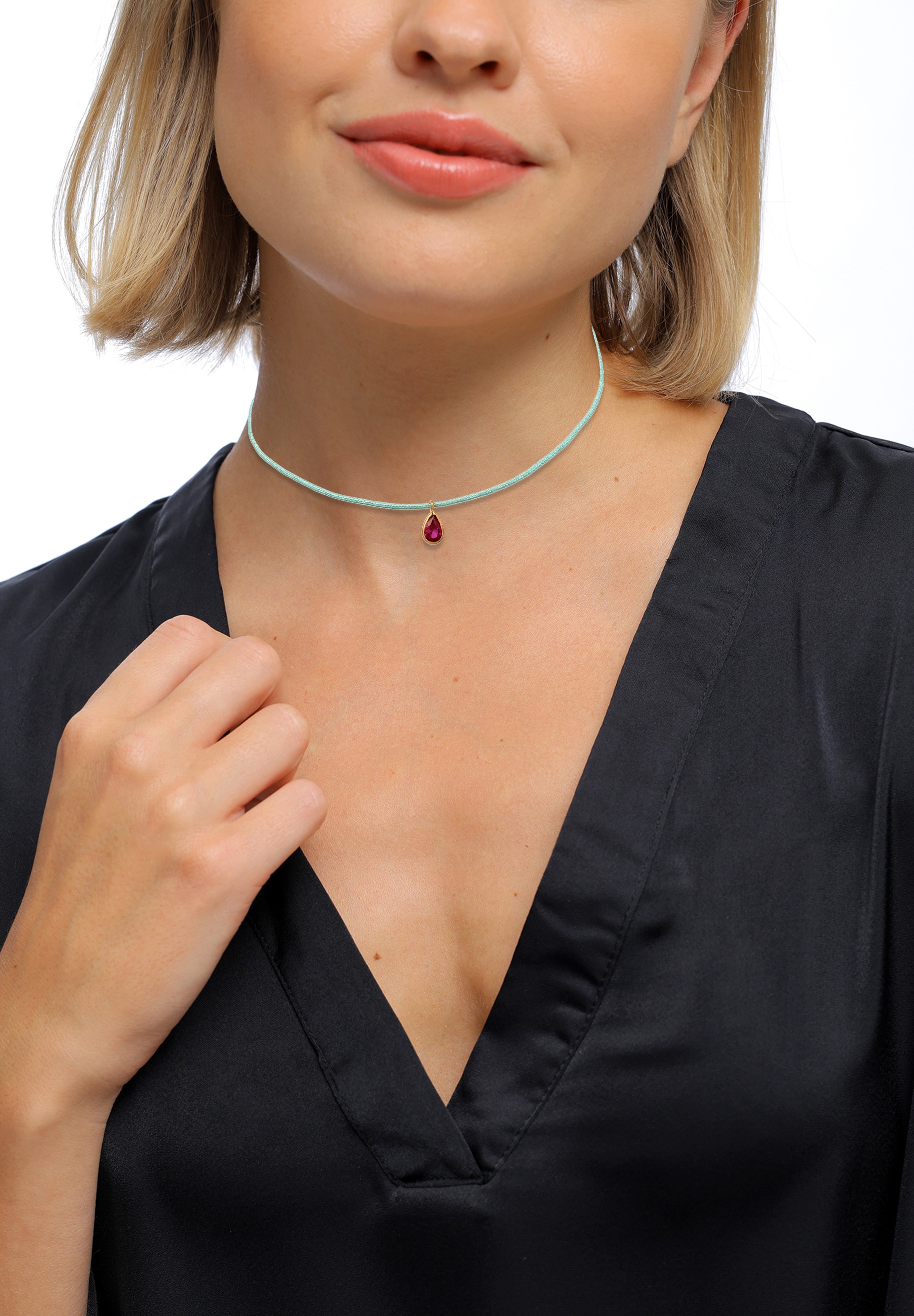 Elli Choker »Halskette Choker Tropfen Synthetischer Rubin 925 Sterling Silber vergoldet«