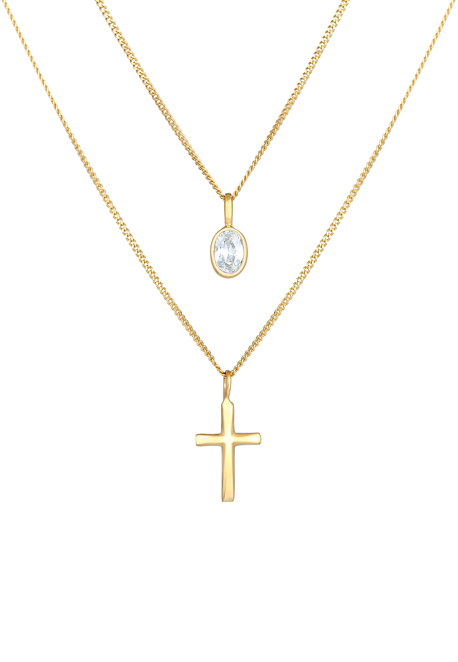 Elli Silberkette »Halskette Layer Zirkonia Kreuz Glaube 925 Silber«