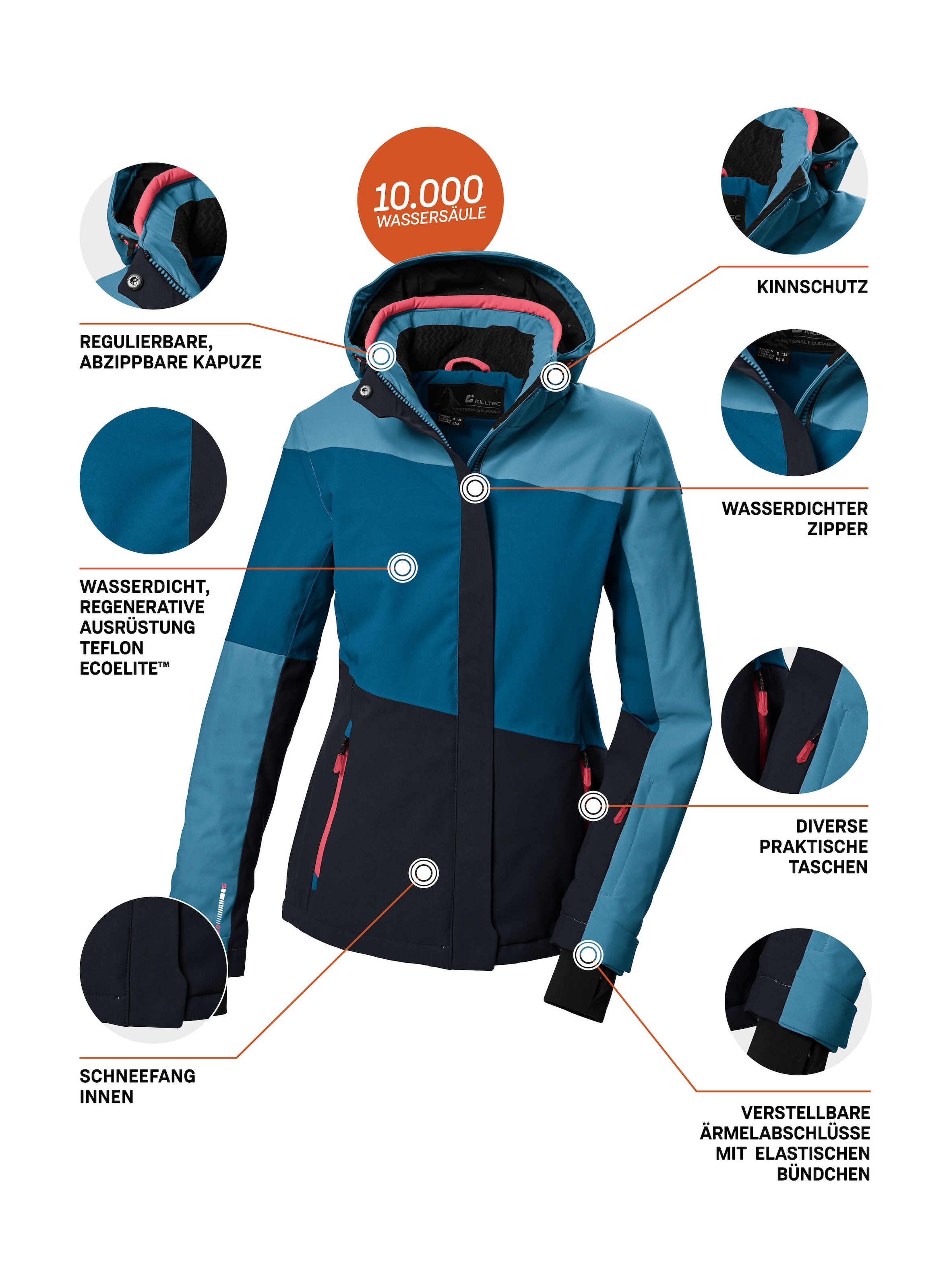 Killtec Skijacke »KSW 67 WMN SKI JCKT« Damen Skijacke: wasserdicht, atmungsaktiv, abnehmbare Kapuze
