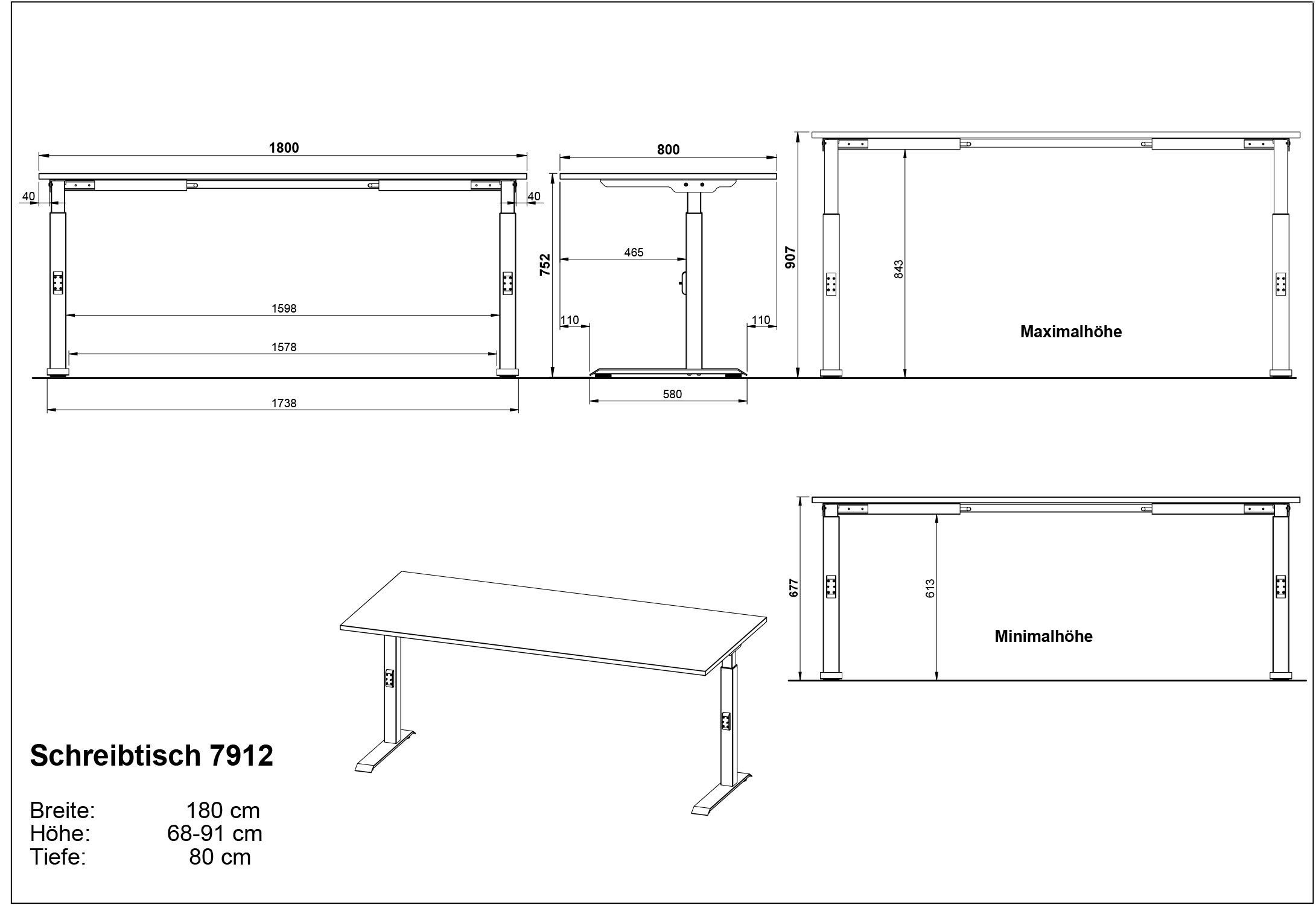 GERMANIA Schreibtisch »Mailand, mechanisch höhenverstellbar,«, in Breitenvariante 120-180 cm, Made in Germany