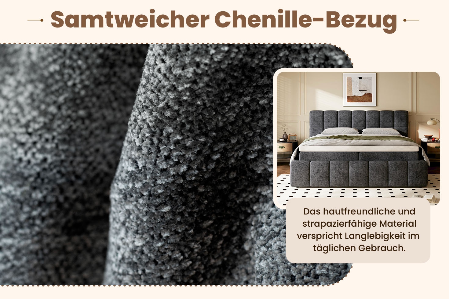 OTTO home Boxbett »AARRON, Polsterbett mit Bettkasten und Taschenfederkernmatratze (H3)« 180x200cm Liegefläche, Komfortschaumtopper (7cm)