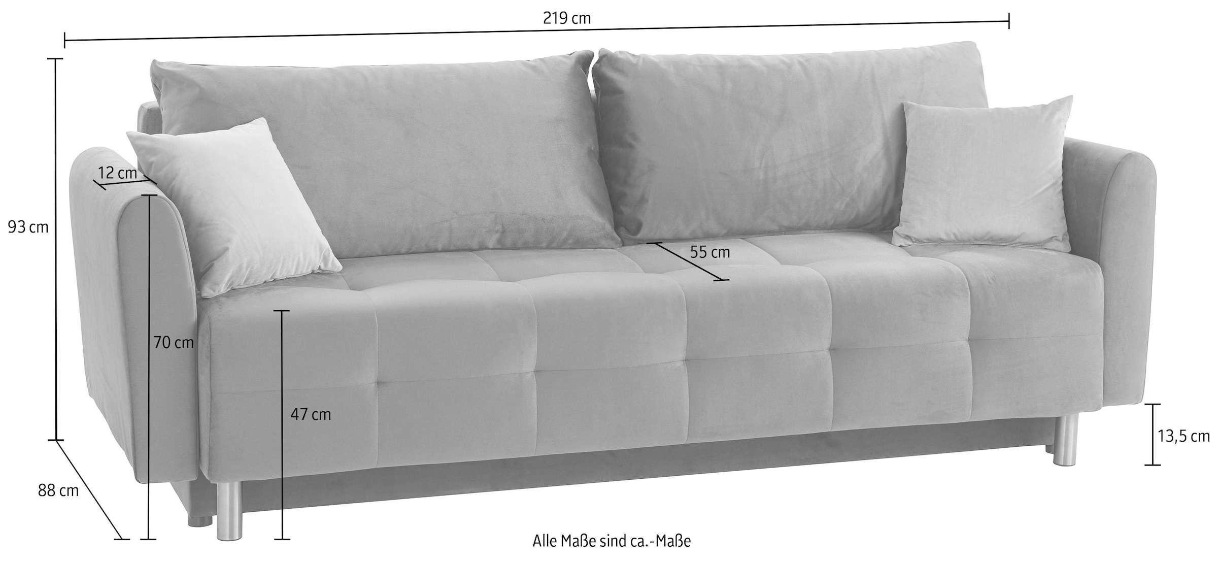 INOSIGN Schlafsofa »Nordic«, mit Federkern und Metallbeinen, Steppung im Sitzbereich