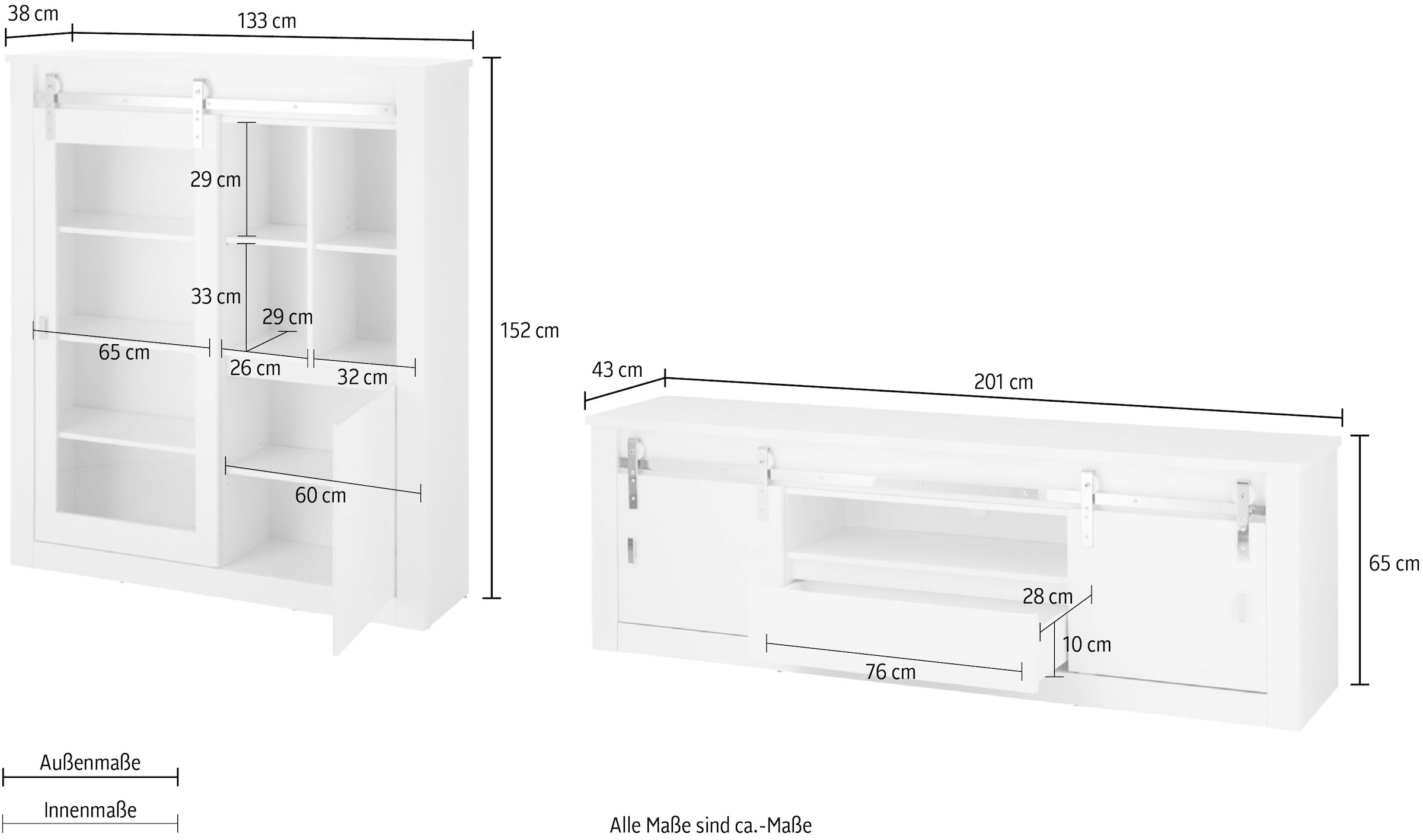 Home affaire Wohnwand »Daytona, moderne Anbauwand, Wohnzimmer-Set in Weiß Hochglanz« Set, 2 Stk. tlg.