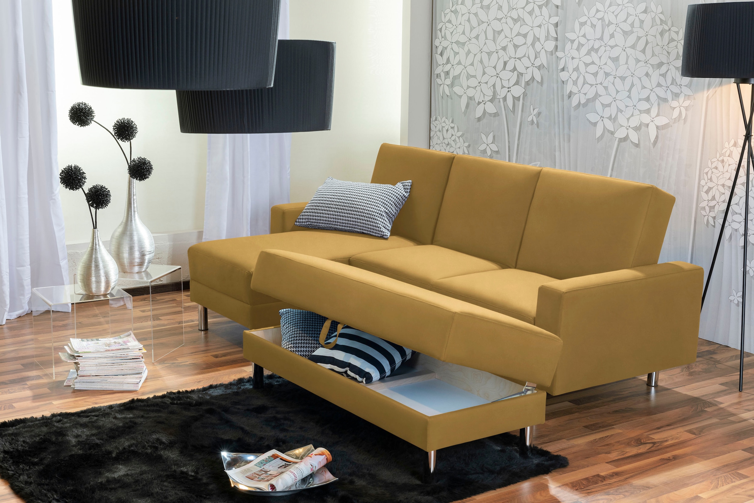 Max Winzer® Schlafsofa »Just Fresh modernes kubisches Sofa, Rückenverstellung für Sitzkomfort«, Recamiere links oder rechts montierbar, elegante Metallfüße