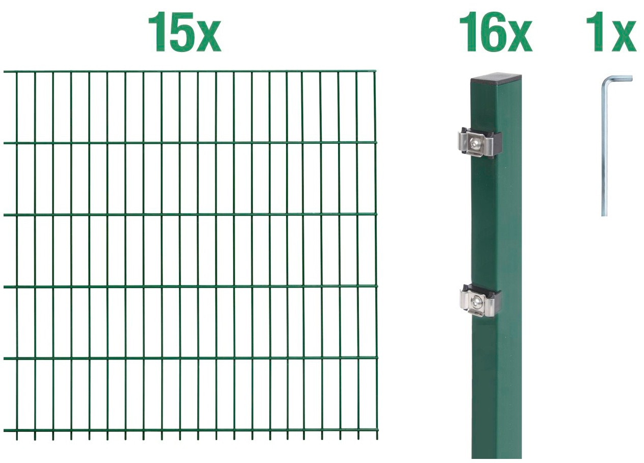 Alberts Doppelstabmattenzaun, (Set), 160 cm hoch, 15 Matten für 30 m, 16 Pfosten