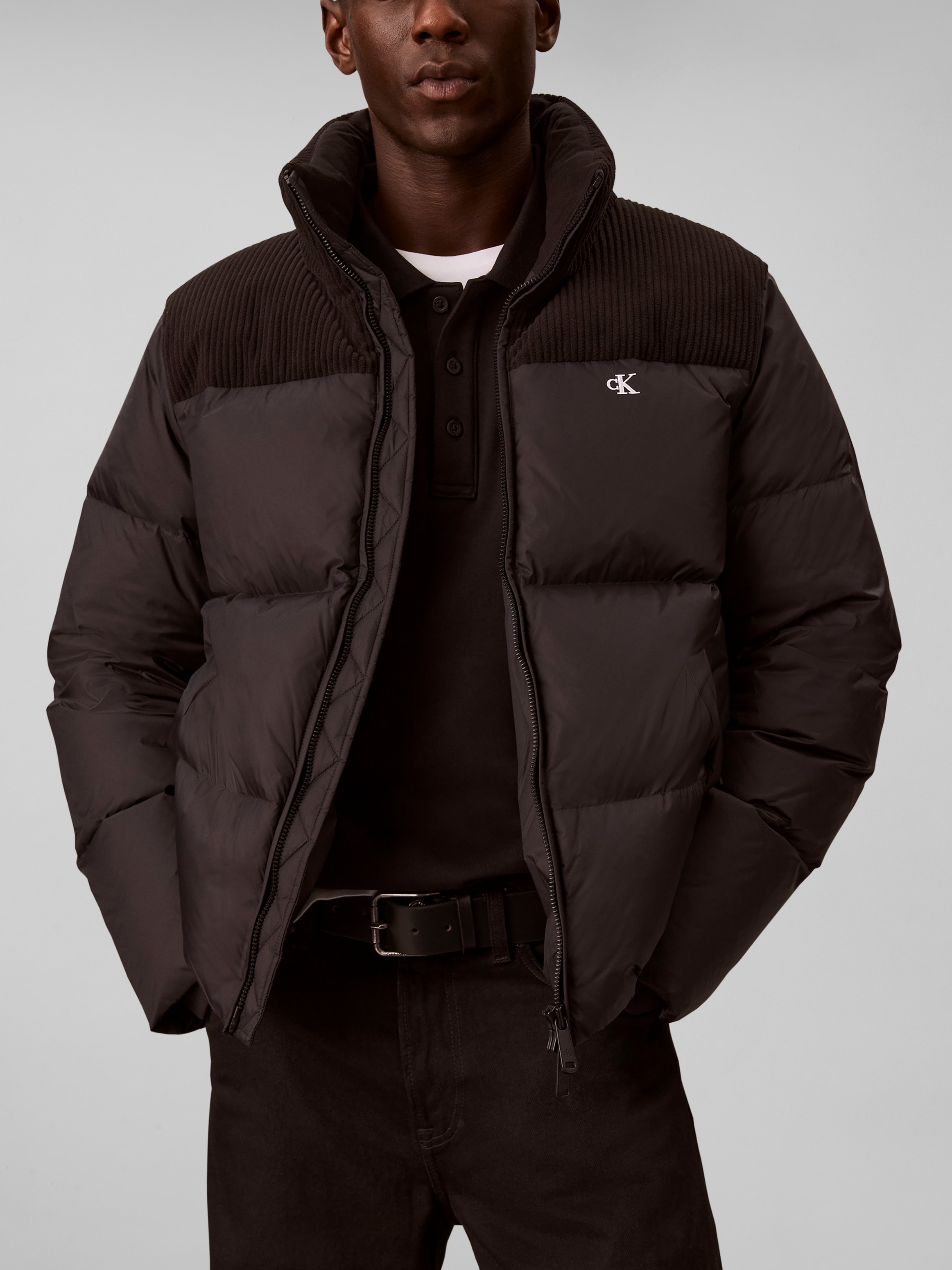 Calvin Klein Jeans Steppjacke »MIXED MEDIA DOWN PUFFER« ohne Kapuze Regular fit mit Stehkragen