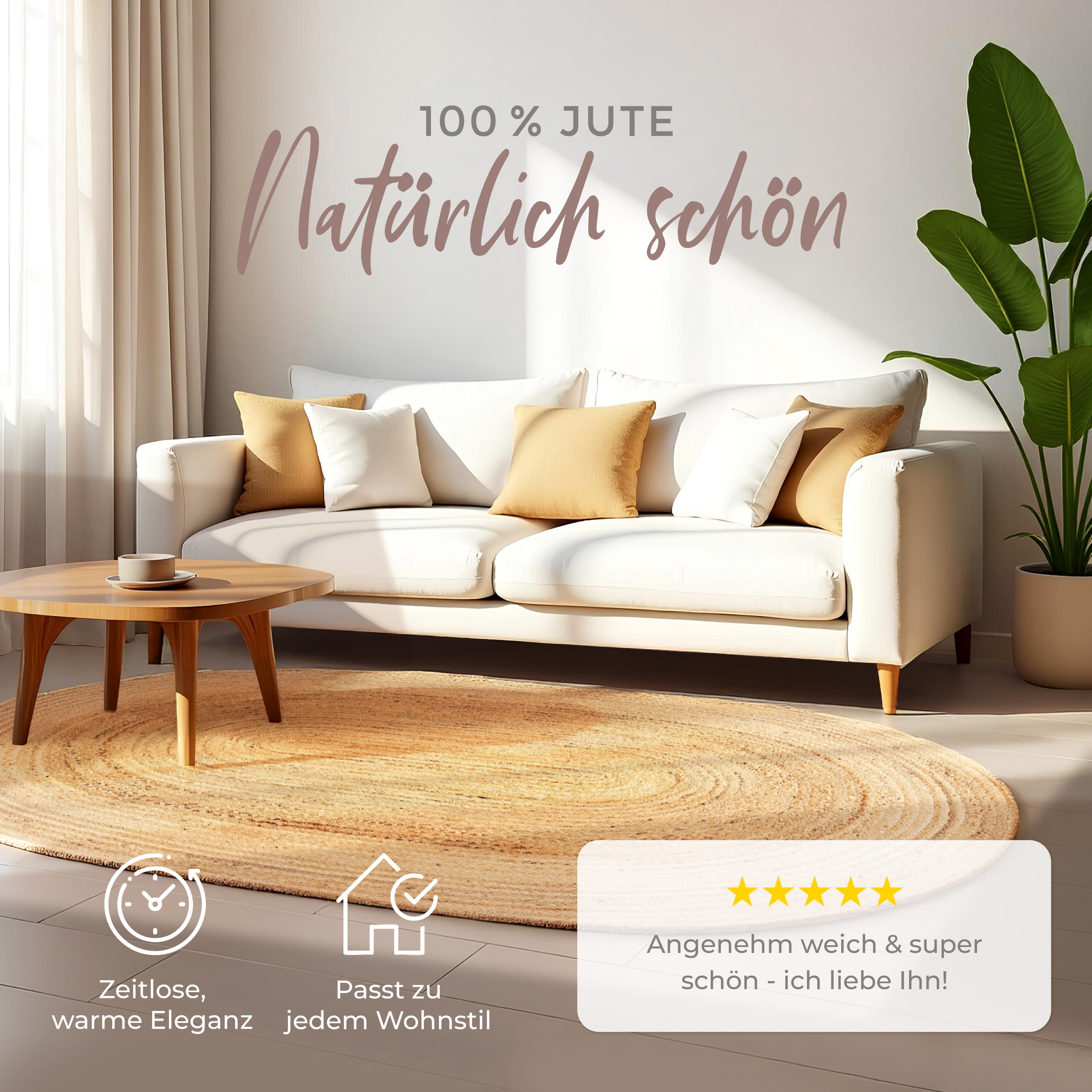 carpetfine Teppich »Nele Juteteppich Naturfaser«, rund, 6 mm Höhe, geflochtener Wendeteppich aus 100%Jute, in rund und oval, viele Größen