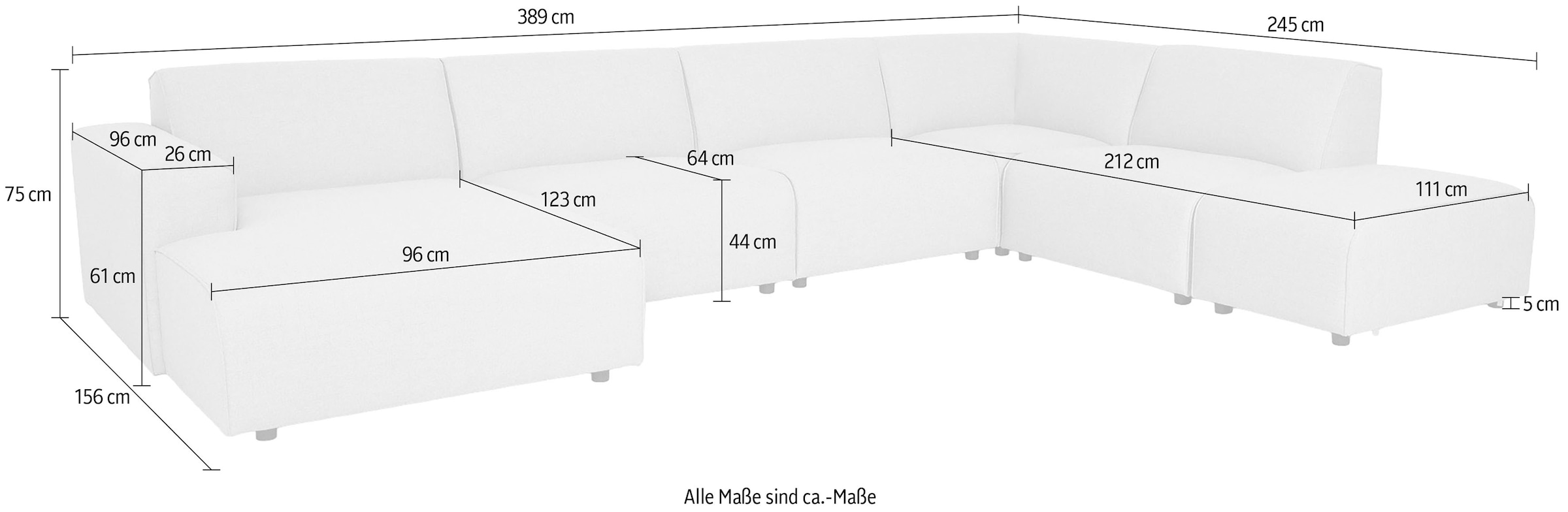OTTO home Wohnlandschaft »Naddine« B. 389 cm, U-Form, Strukturstoff Mélange-Effekt, Wellenunterfederung
