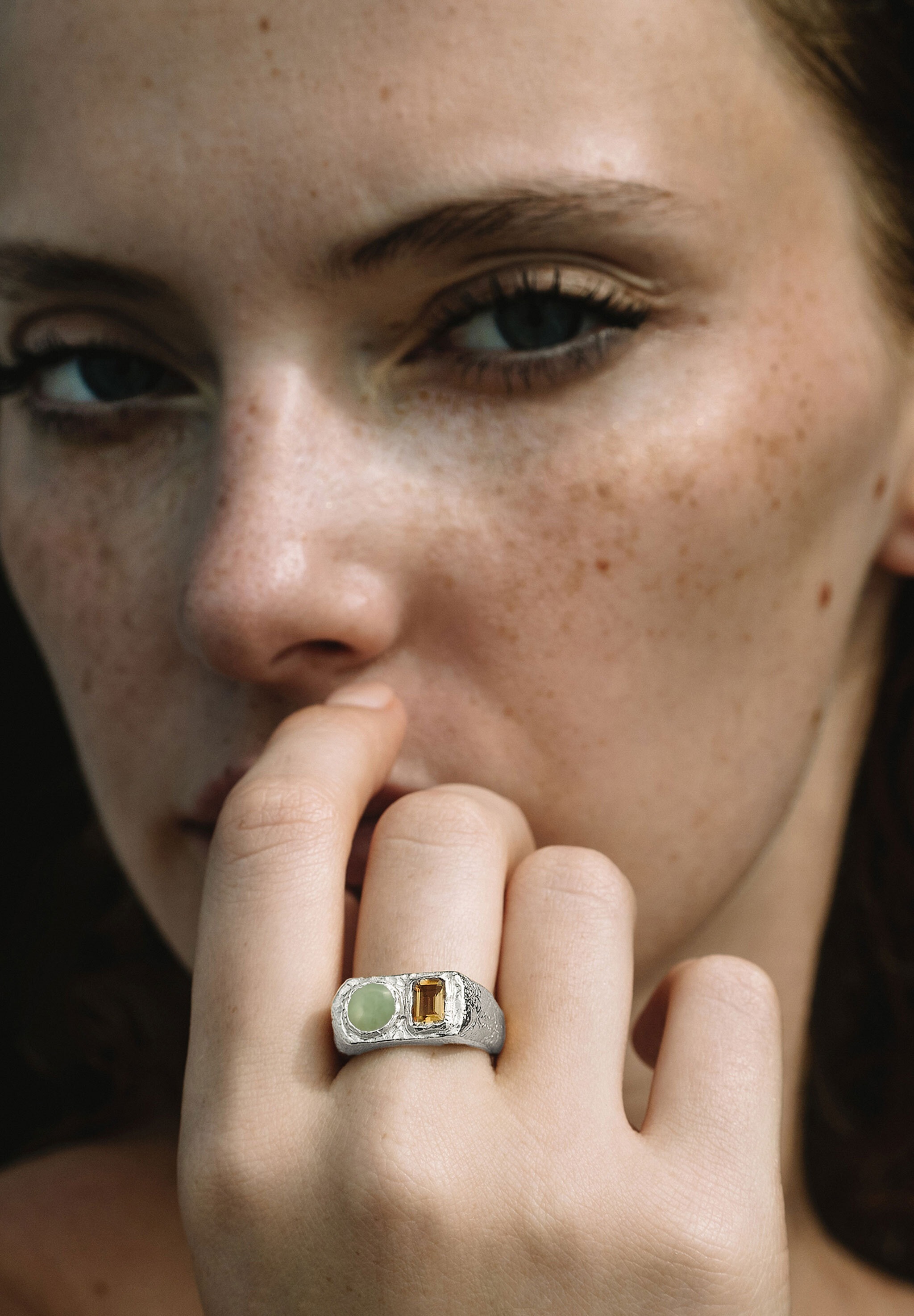 HAZE & GLORY Siegelring »Ring Signet Jade Grün 925 Sterling Silber Shake It Up«