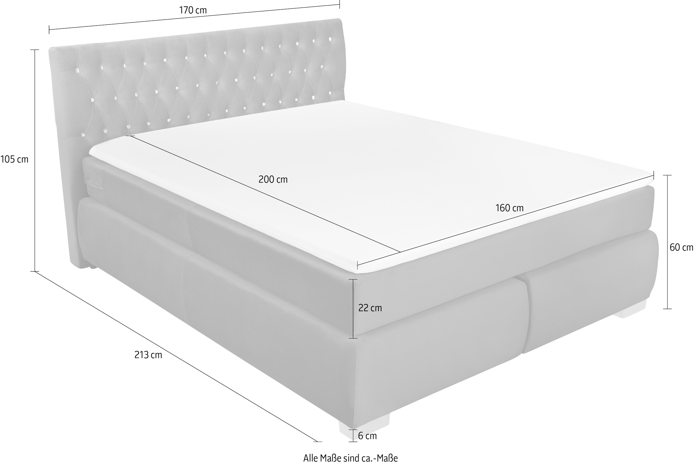 Leonique Boxspringbett »Rumba«, Taschenfederkern-Matratze in Härtegrad 3, in 4 Breiten, incl. Topper