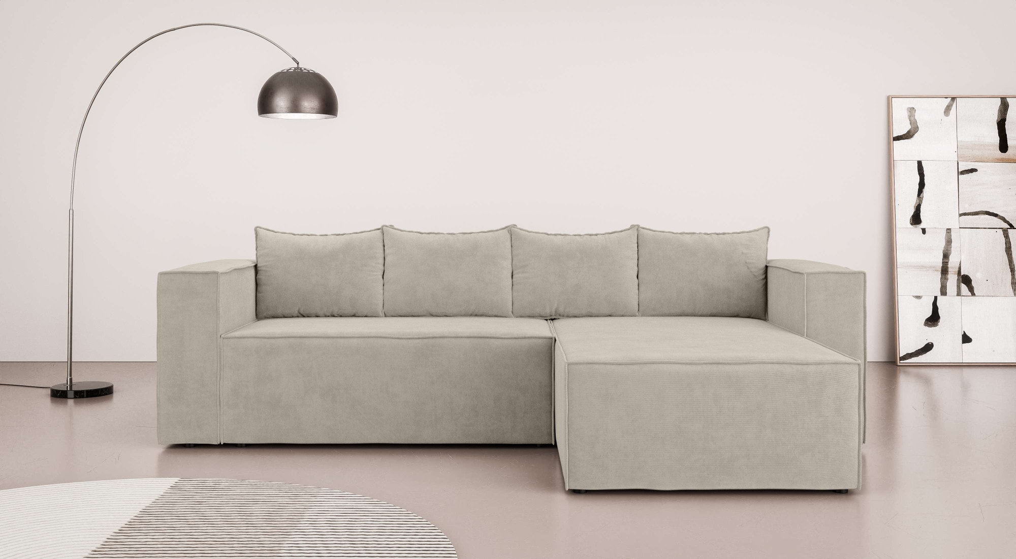 Home affaire Ecksofa »LINCOLNVILLE mit Bettfunktion und Bettkasten, Maße B/H/T 244/76/150 cm« L-Form mit Wellenunterfederung, Recamiere beidseitig montierbar