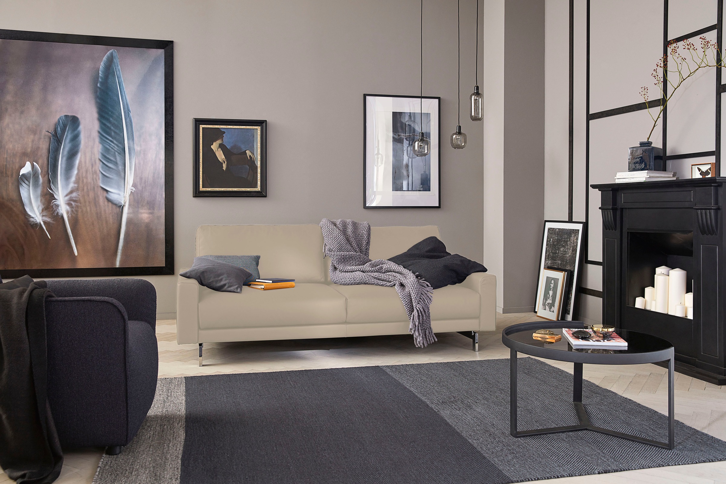 hülsta sofa 2,5-Sitzer »hs.450«, Armlehne niedrig, Fuß chromfarben glänzend, Breite 184 cm