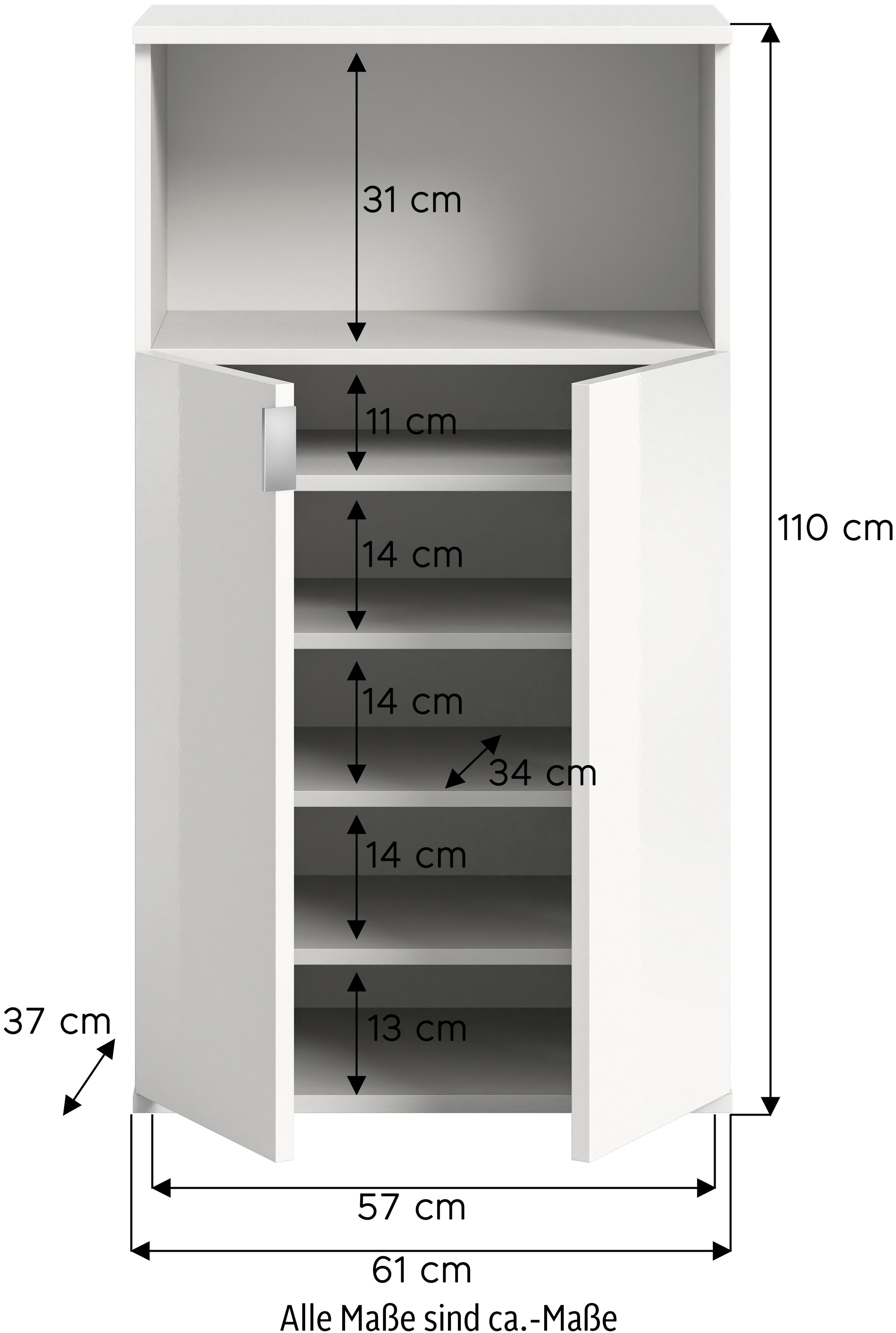 INOSIGN Schuhschrank »Trondheim Schuhschrank, Höhe 110 cm,«, (1 St.), hochglanz, für ca. 12 Paar Schuhe, 3 Einlegeböden, Schuhschrank,Flur