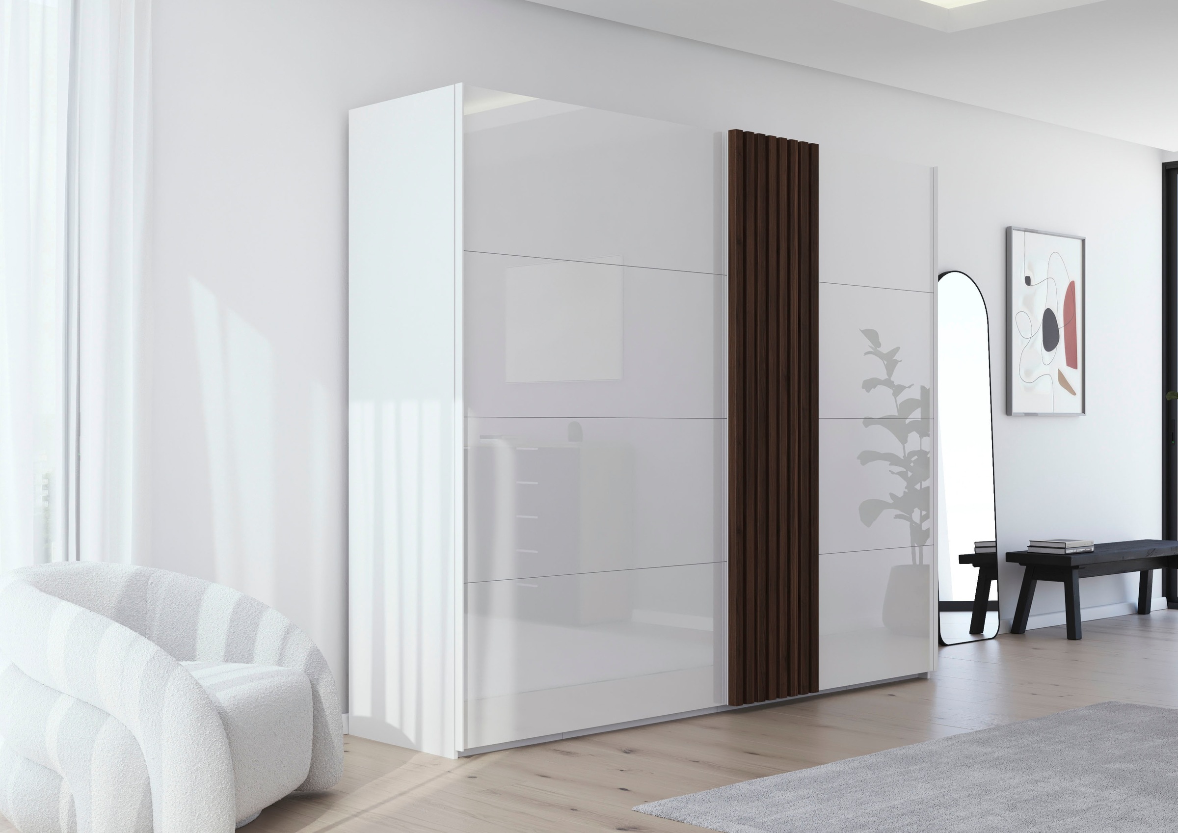 rauch Schwebetürenschrank »Kleiderschrank Schrank Garderobe Wäscheschrank TEGIO« mit hochwertigen Holzdekoraufleistung und Glasfront MADE IN GERMANY