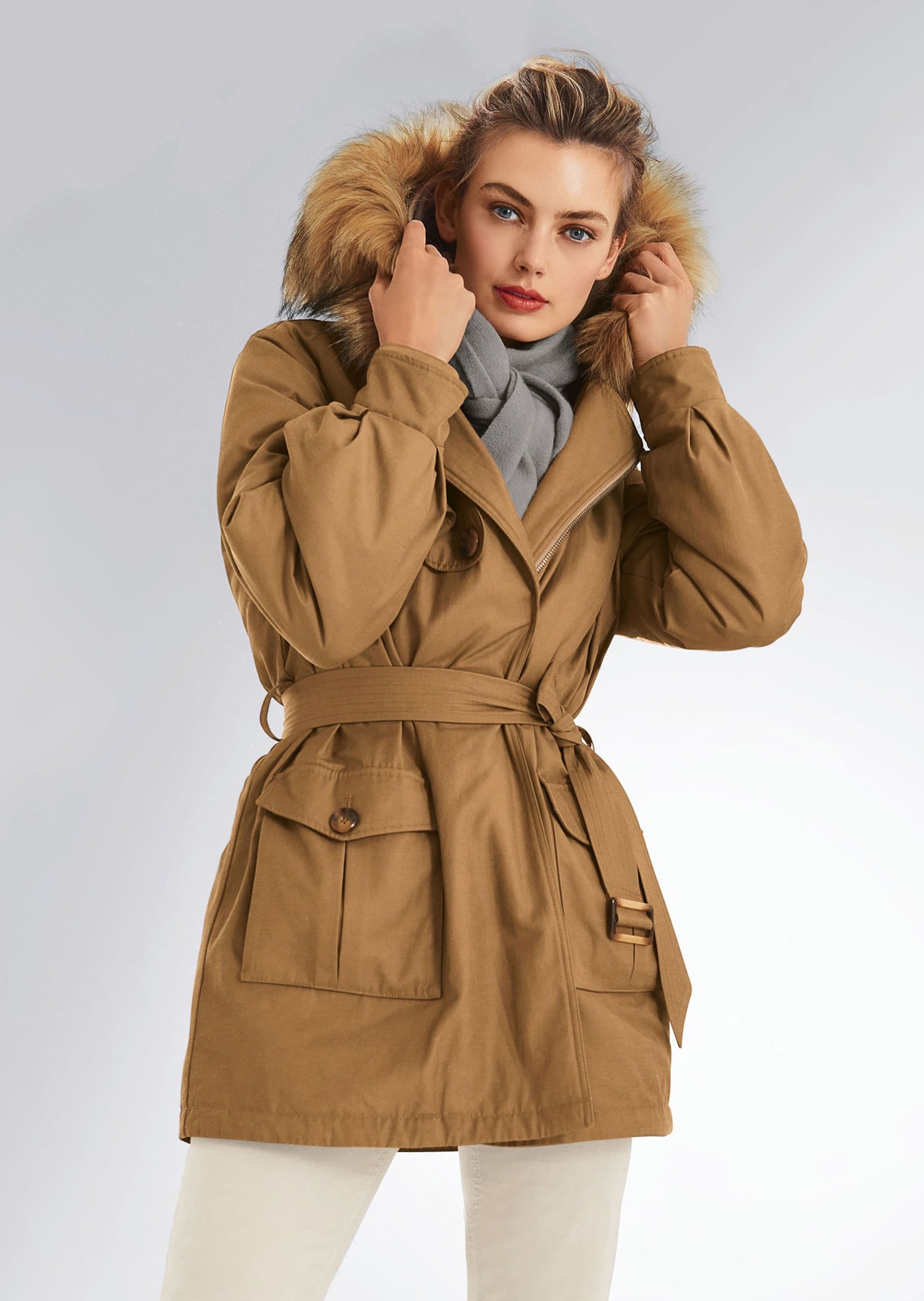 MADELEINE Trenchcoat »Parka Parka mit Kapuze und abnehmbarem Fake-Fur«