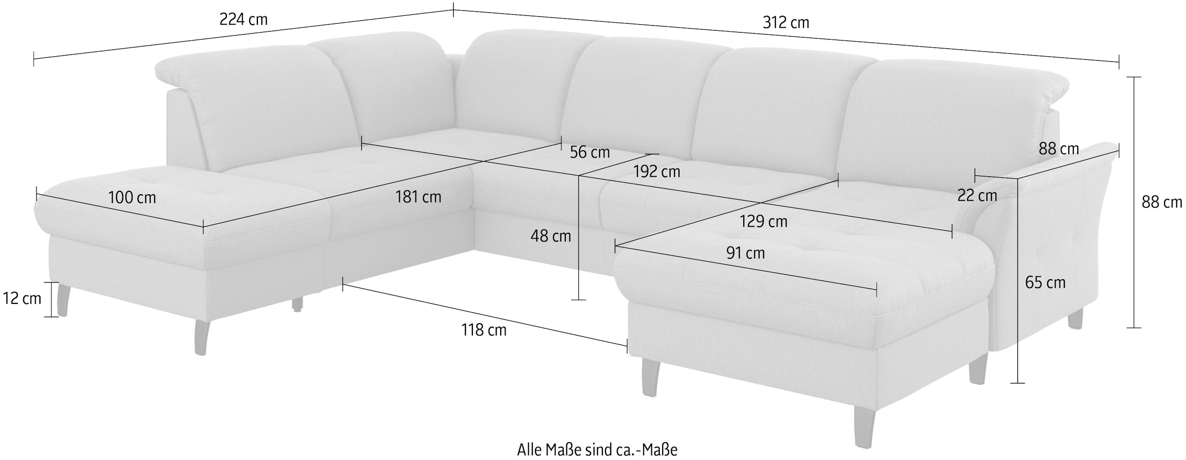 sit&more Wohnlandschaft »Maggiore U-Form«, wahlweise mit Kopfteilverstellung, Bettfunktion und Stauraum