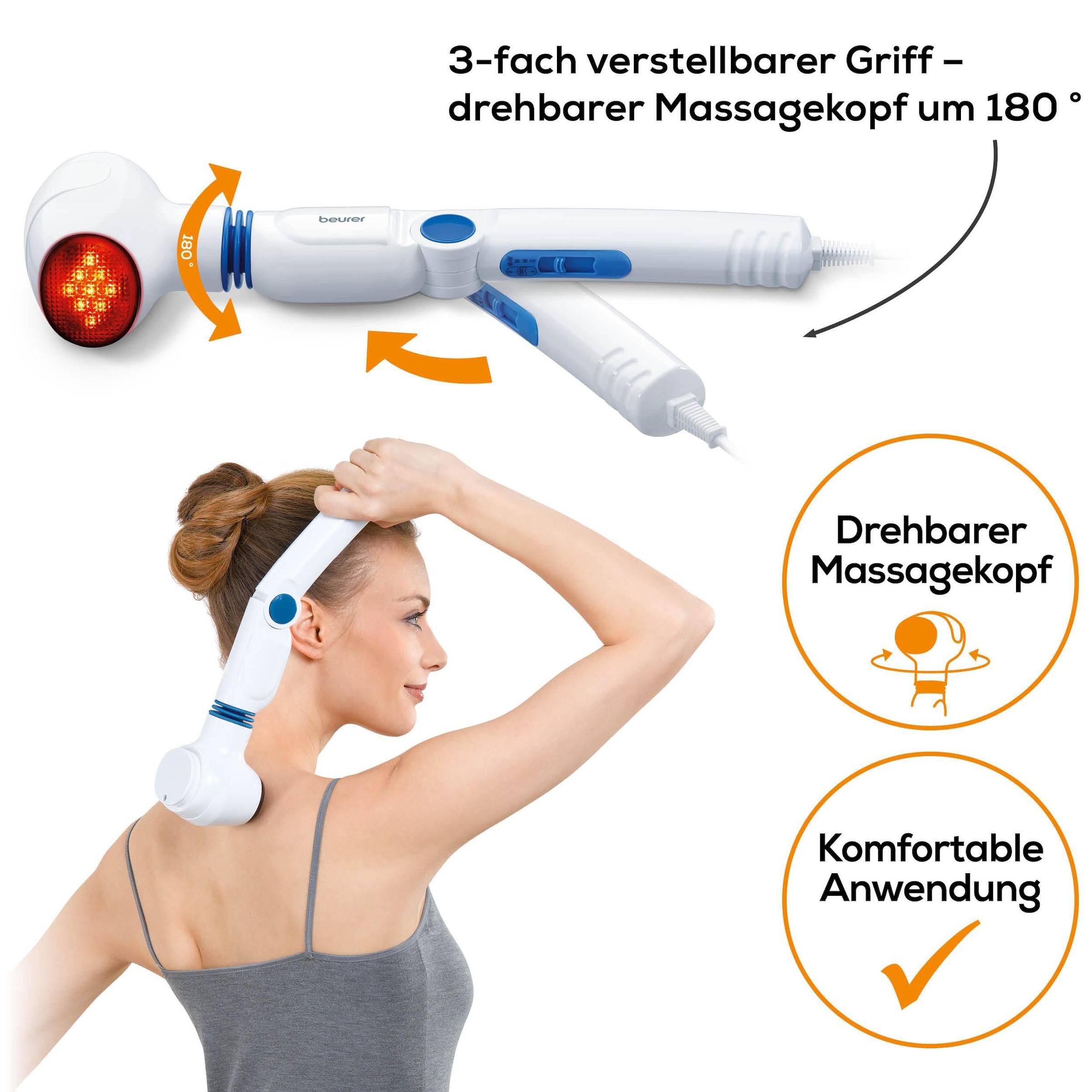 BEURER Massagegerät »MG 40 für eine wohltuende Vibrationsmassage mit Infrarotwärme«, Ideal für gezielte und punktuelle Massagen an Rücken, Armen, Beinen