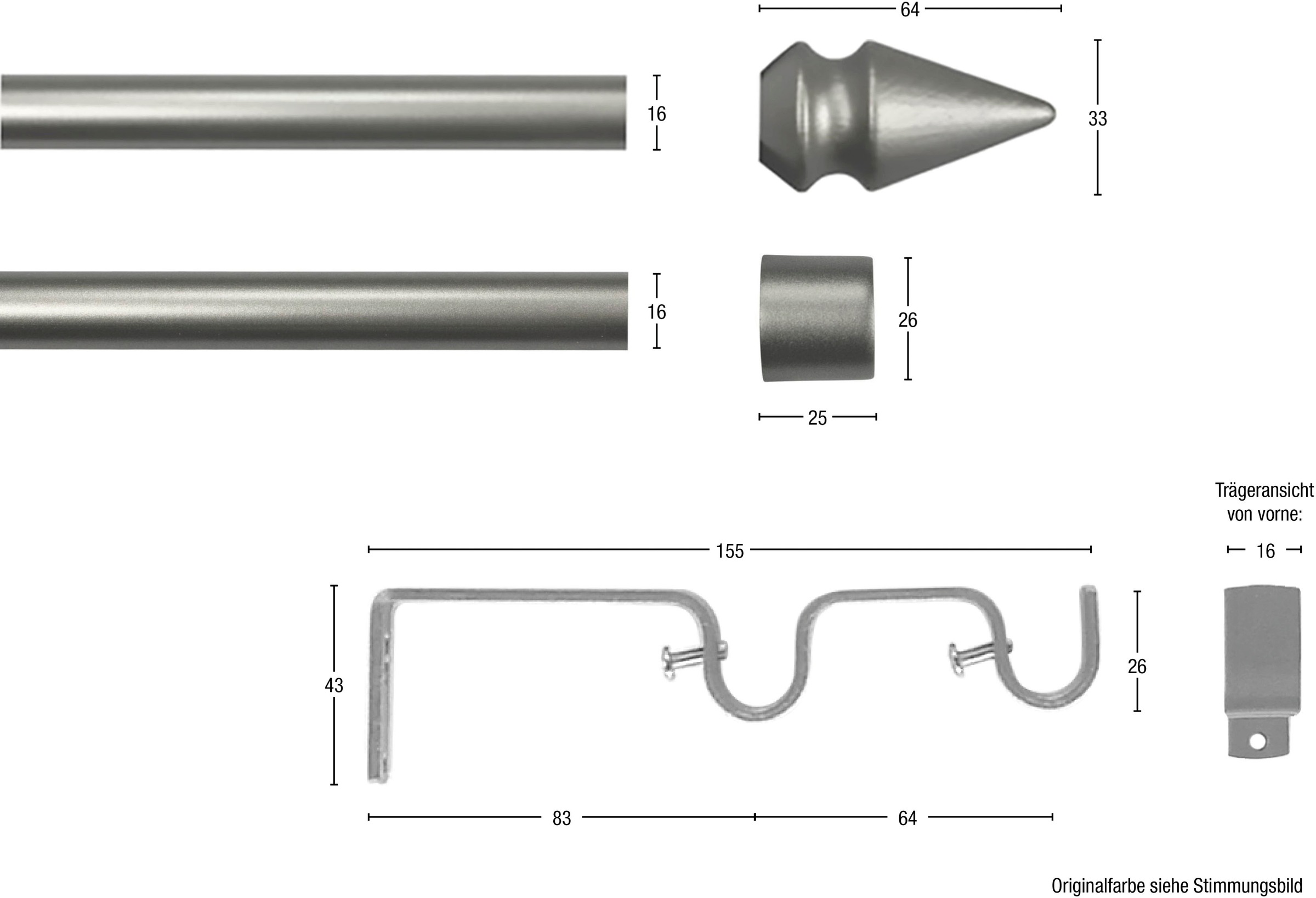 GARESA Gardinenstange »SPYRNA mit offenem Träger« Ø 16 mm 2 läufig-läufig Wunschmaßlänge Vorhanggarnitur, verlängerbar, Spitze, ohne Ringe