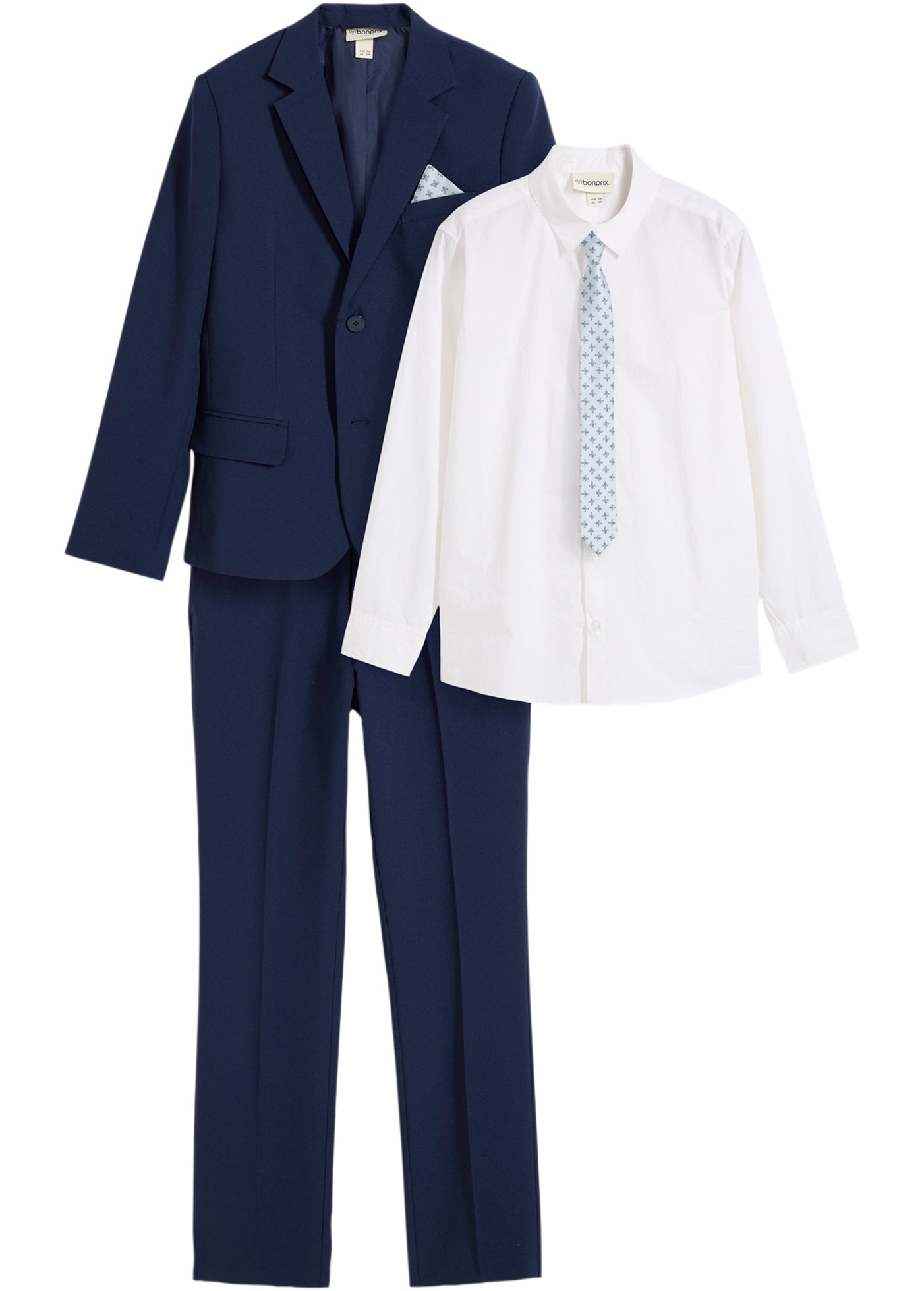 bonprix Anzug Set, 4 tlg. normal bestehend aus Hose mit verstellbarem Bund, Hemd, Sakko und Krawatte
