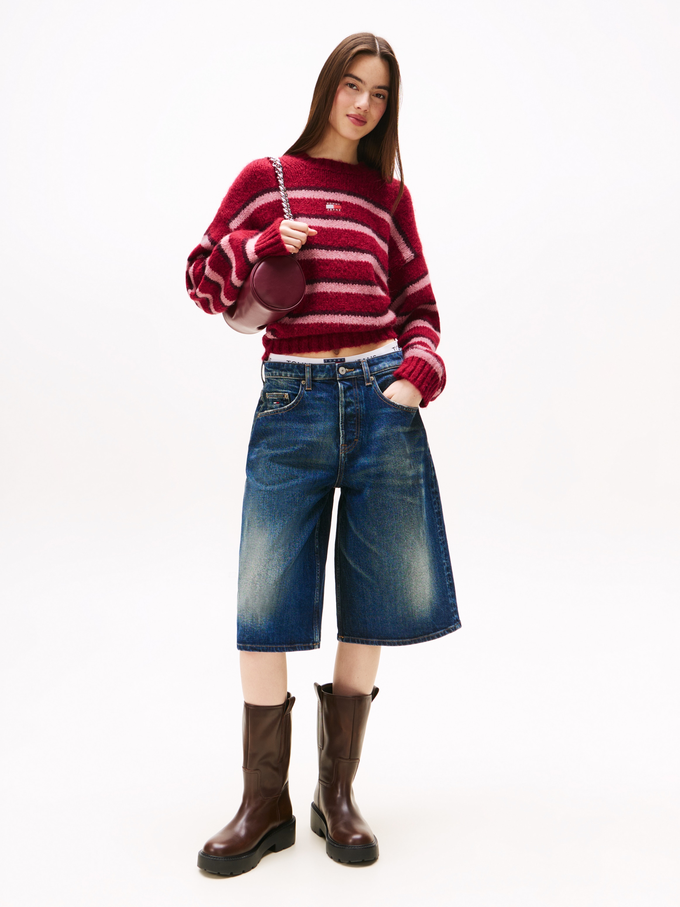 Tommy Jeans Rundhalspullover »TJW BADGE STRIPE FLUFFY SWEATER«, mit Alpaka