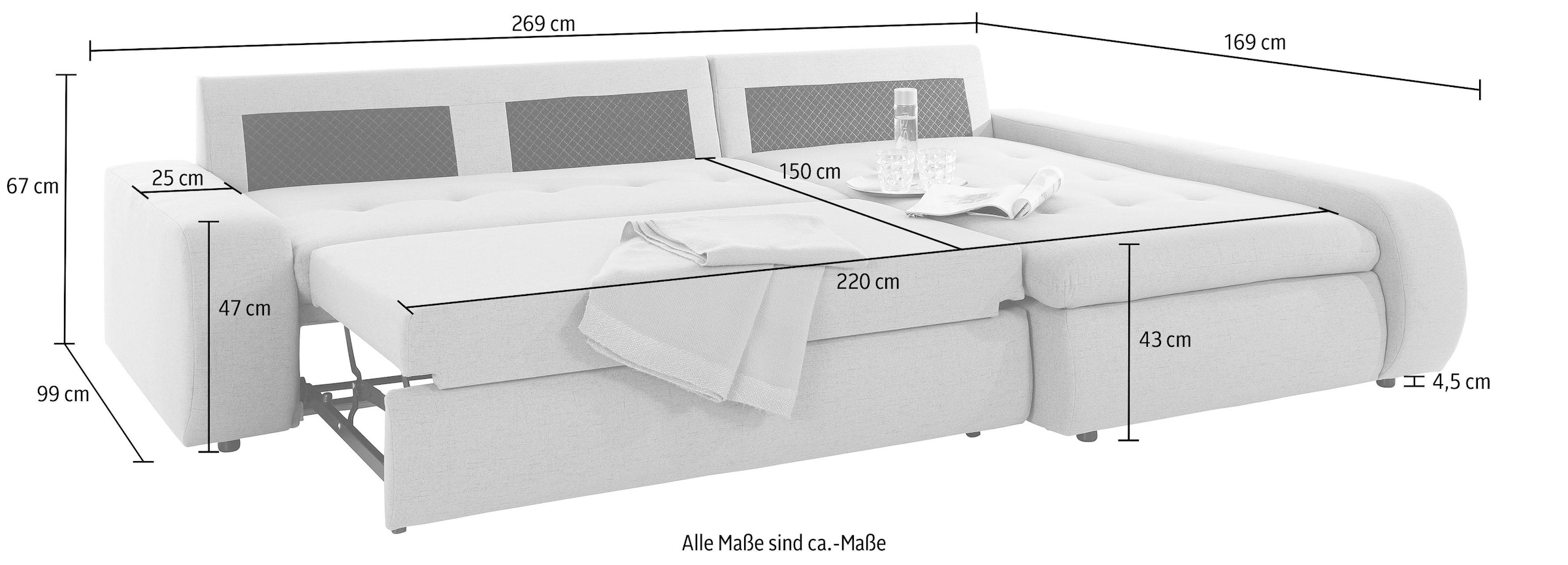 TRENDMANUFAKTUR Ecksofa »Indie II, tolle Detailverarbeitung, bequem und komfortabel im Sitz«, XL und XXL, wahlweise mit Bettfunktion, L-Form