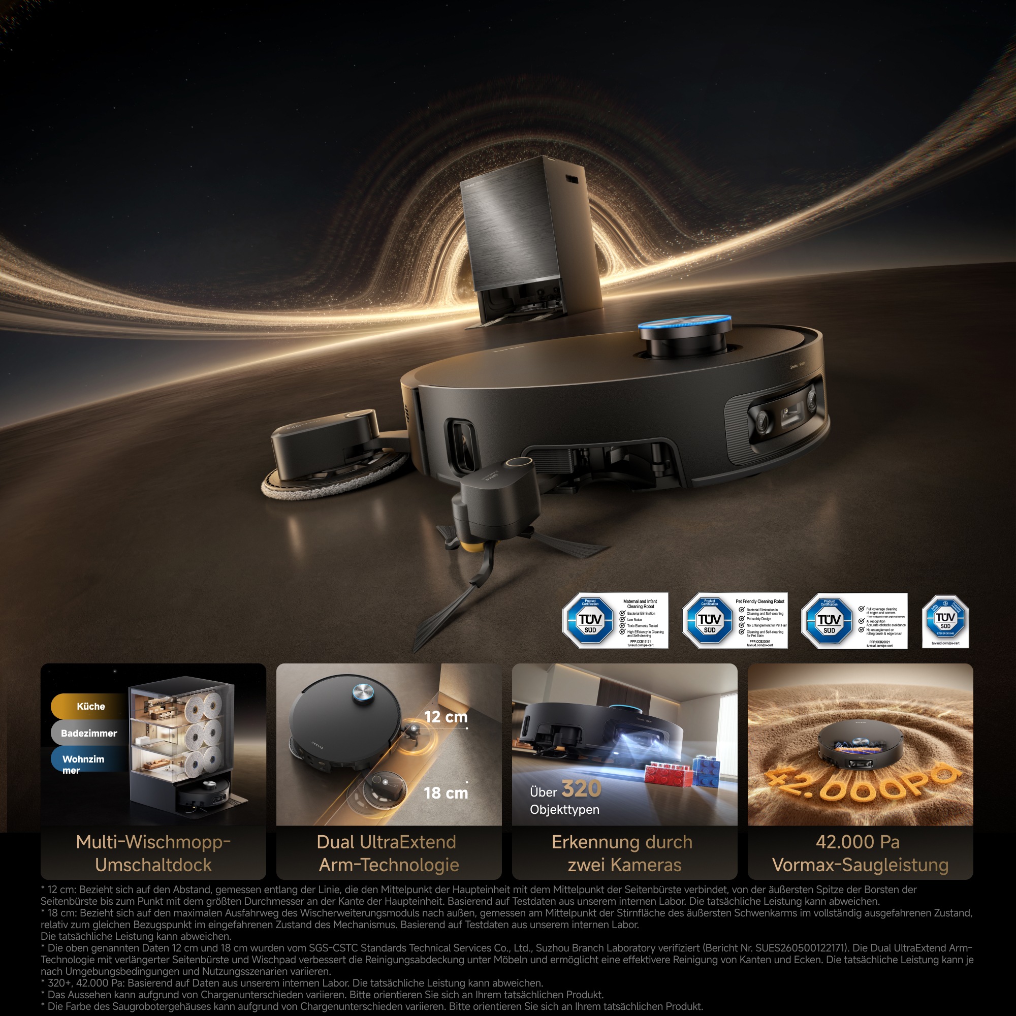 Dreame Saugroboter »X60 Pro Ultra Complete« 42.000 Pa , Multi-Wischmopp, KI-Dual-Kamera