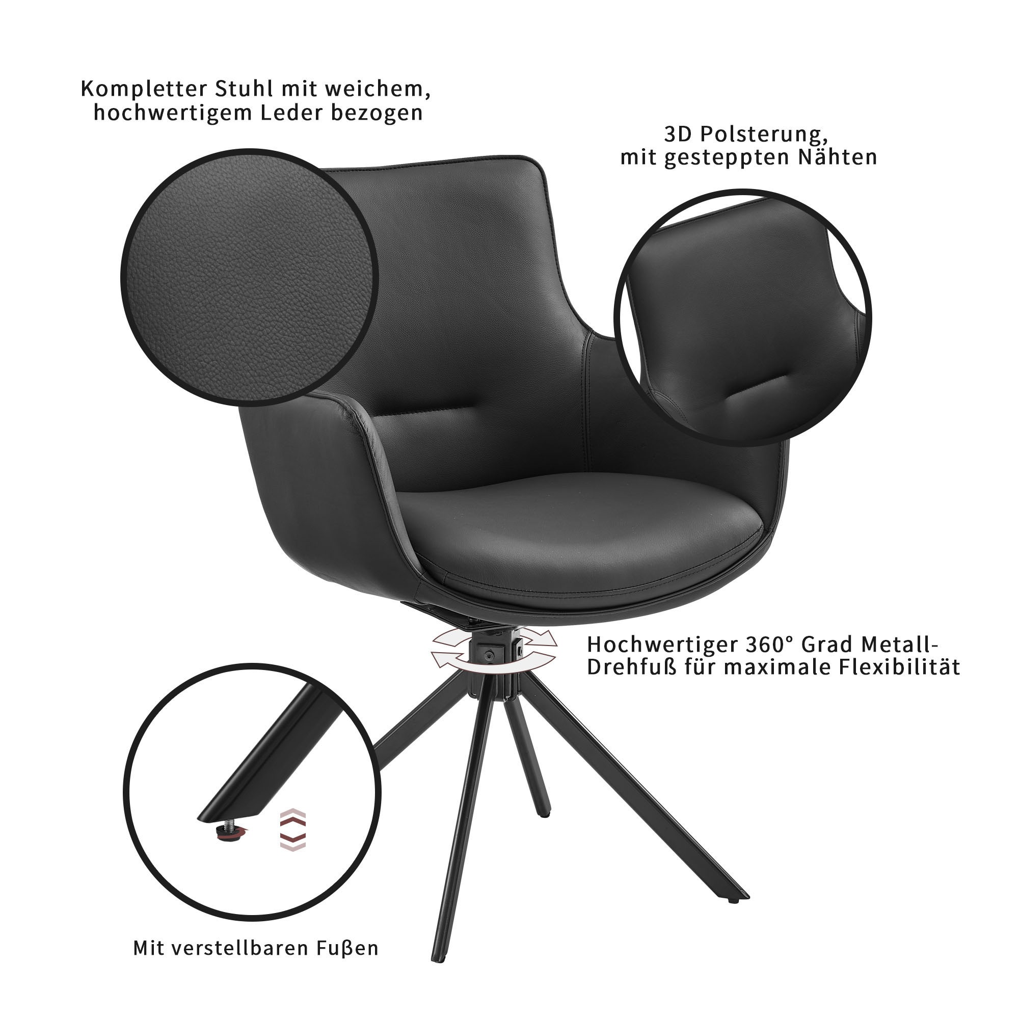OTTO home Drehstuhl (Set) 2 Stk.Naturleder Bezug, 360° drehbares Gestell aus Eisen