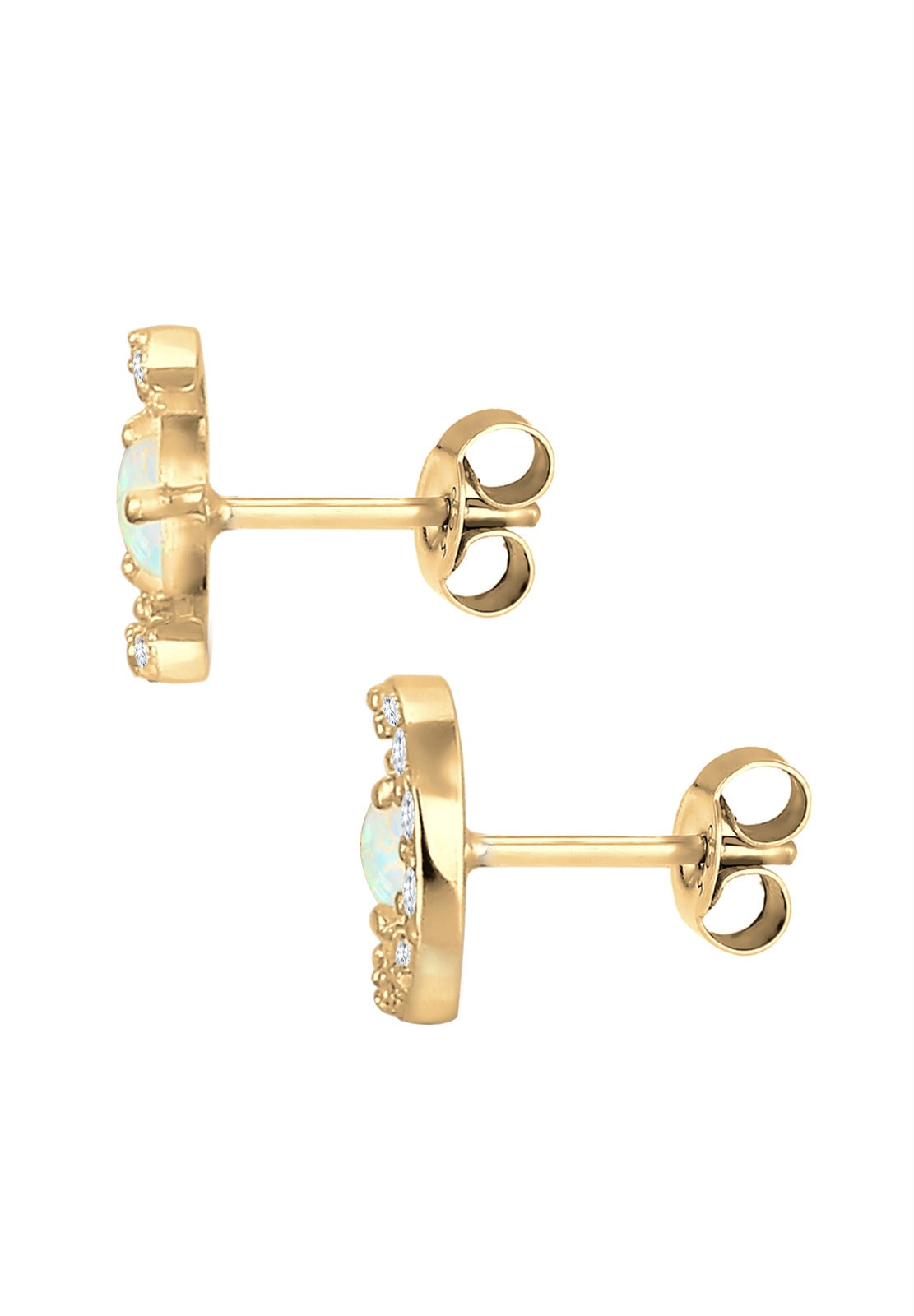 Elli Paar Ohrstecker »Ohrringe Ohrstecker Halbmond Zirkonia Synthetischer Opal 925 Sterling Silber vergoldet«