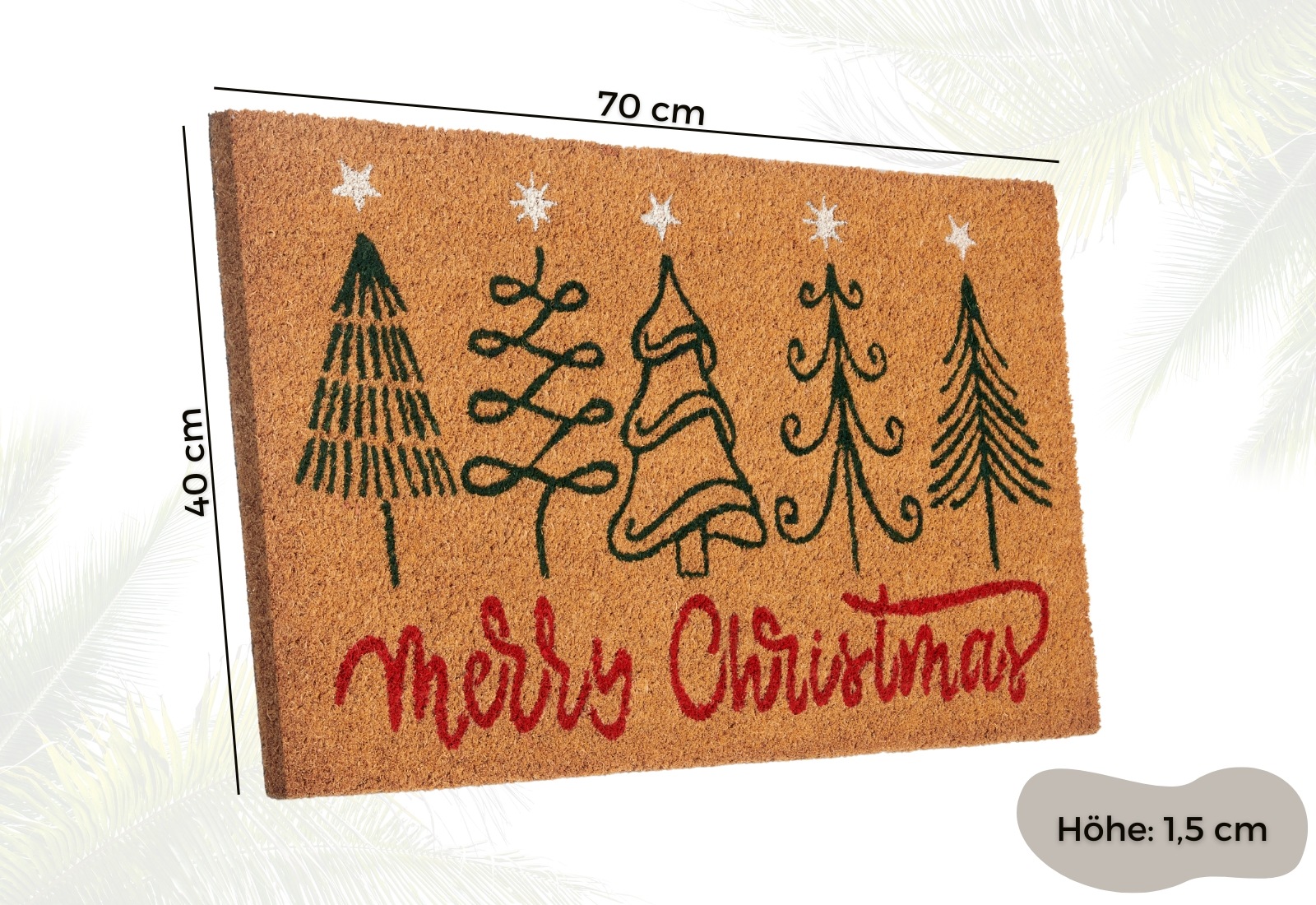 HANSE Home Fußmatte »Kokos Five Christmas Trees, Türmatte«, rechteckig, 15 mm Höhe, Schmutzfangmatte, Rutschfest, Outdoor, Weihnachten, Kokosmatte, Flur