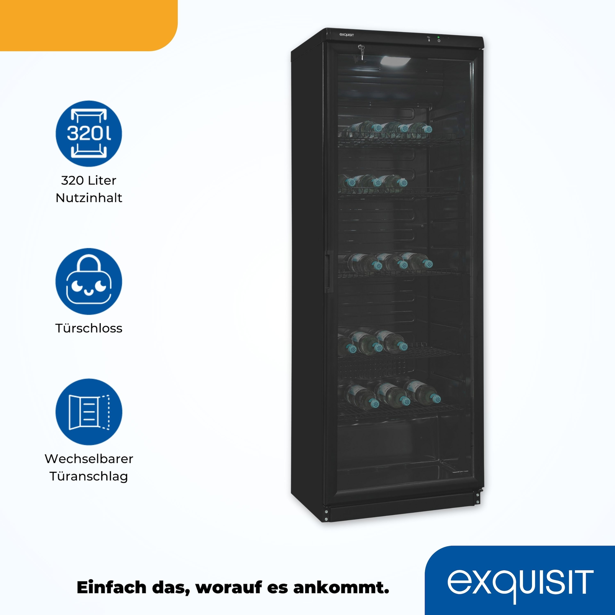 exquisit Getränkekühlschrank »GKS350-1-GT-280D schwarz«, 320 L Volumen, Getränkekühlschrank mit Glastür, LED