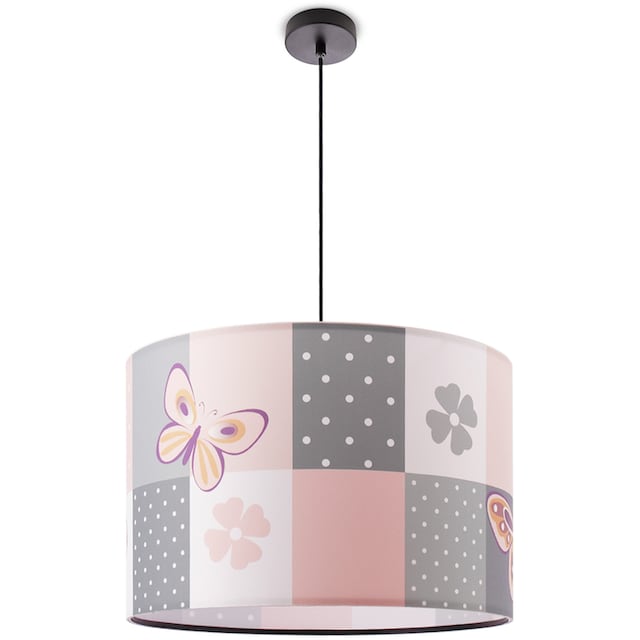Paco Home Pendelleuchte »Cosmo 220«, 1 flammig-flammig, Lampe Kinderzimmer  Deckenlampe Rosa Schmetterling Blumen Karo E27 im OTTO Online Shop