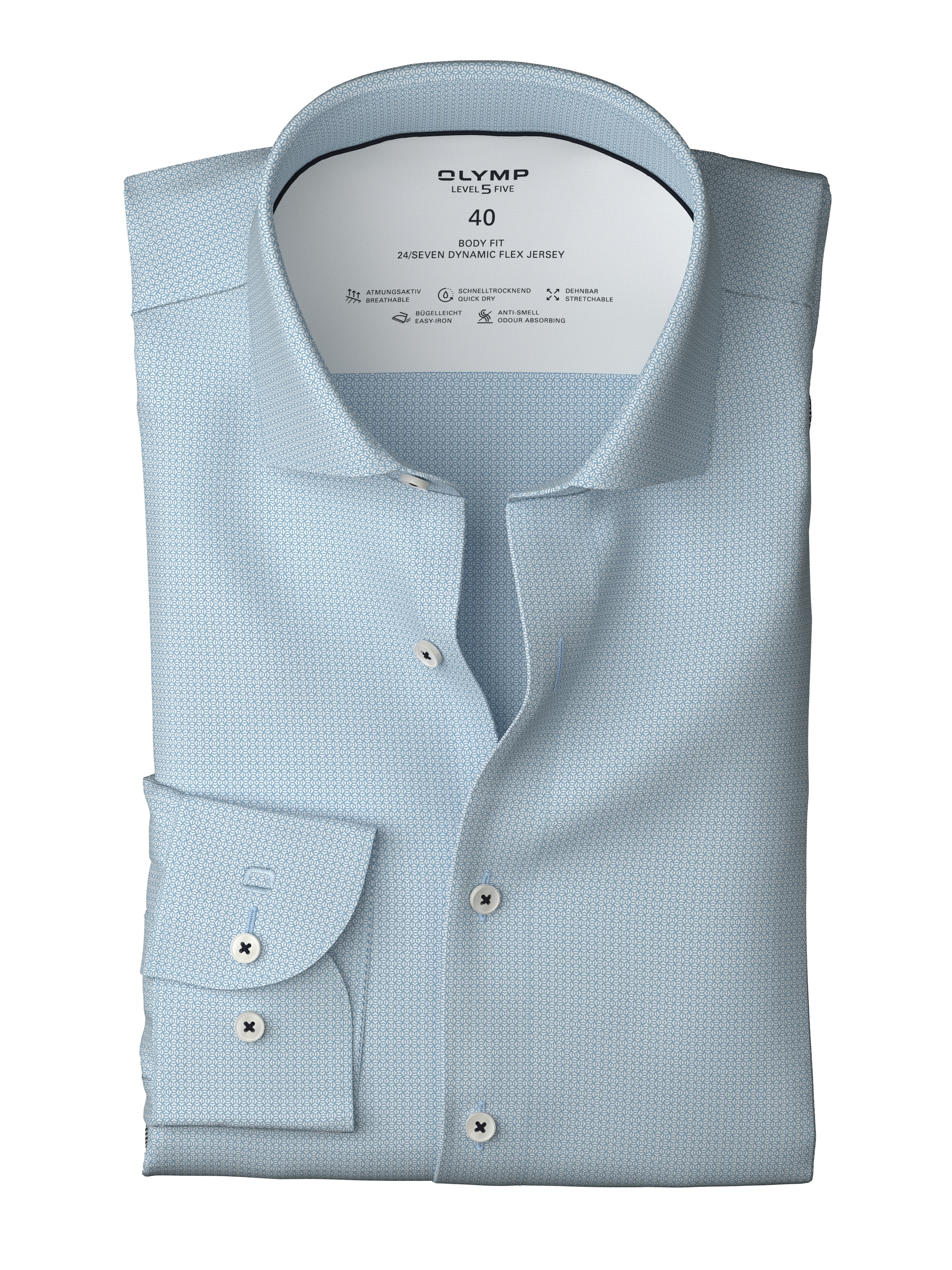 OLYMP Langarmhemd »Level Five 24/Seven« Businesshemd, body fit, Modern Kentkragen, Jersey, bügelleicht