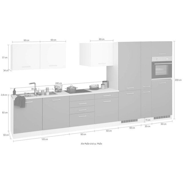 HELD MÖBEL Küchenzeile »Visby«, ohne E-Geräte, Breite 390 cm für  Kühl/Gerfrierkombination bei OTTO