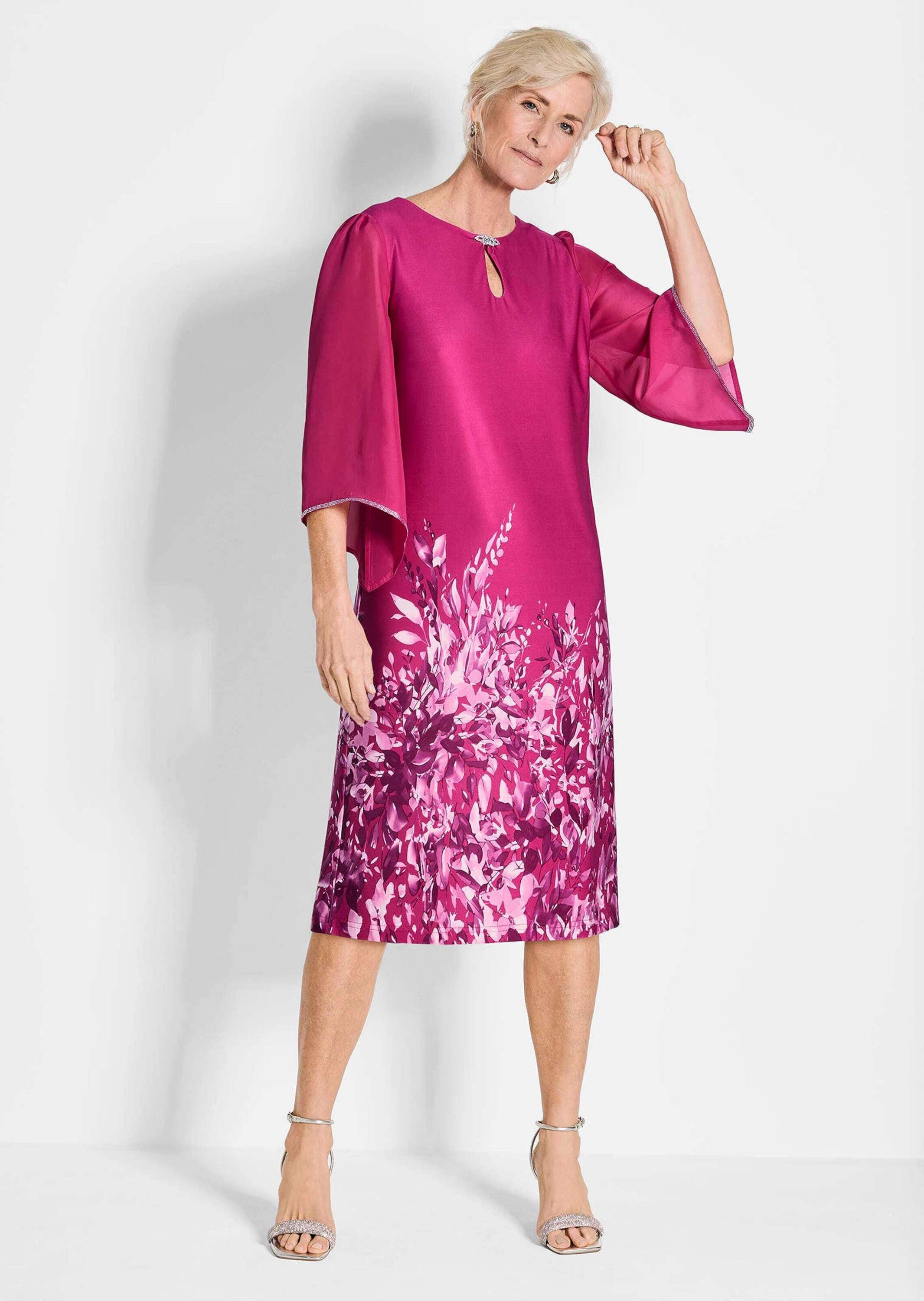 GOLDNER Sommerkleid »Pinkes elegantes Kleid mit 3/4-Arm aus Chiffon«