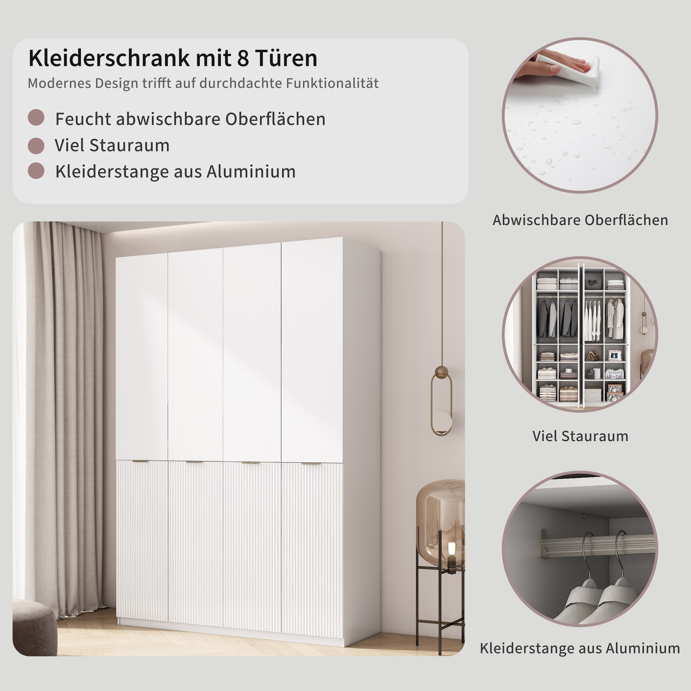 OTTO home Kleiderschrank »Jorella Schlafzimmerschrank Garderobe mit Softclose« eleganter Schlafzimmerschrank Rillendesign Trend Breite 161cm