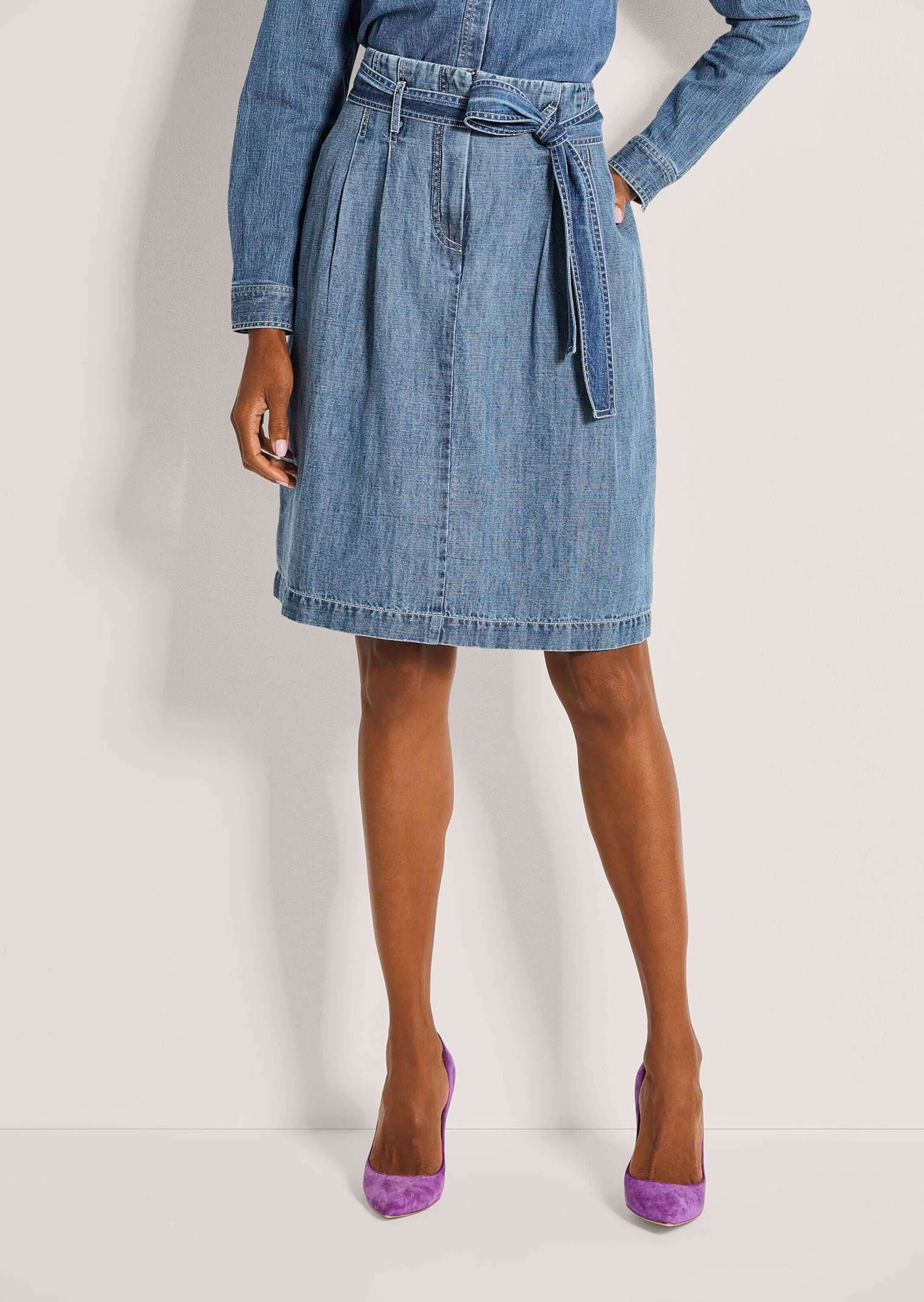 MADELEINE Regular-fit-Jeans »Jeansrock Baumwollrock mit Bundfalten« Jeansrock mit Bindegürtel