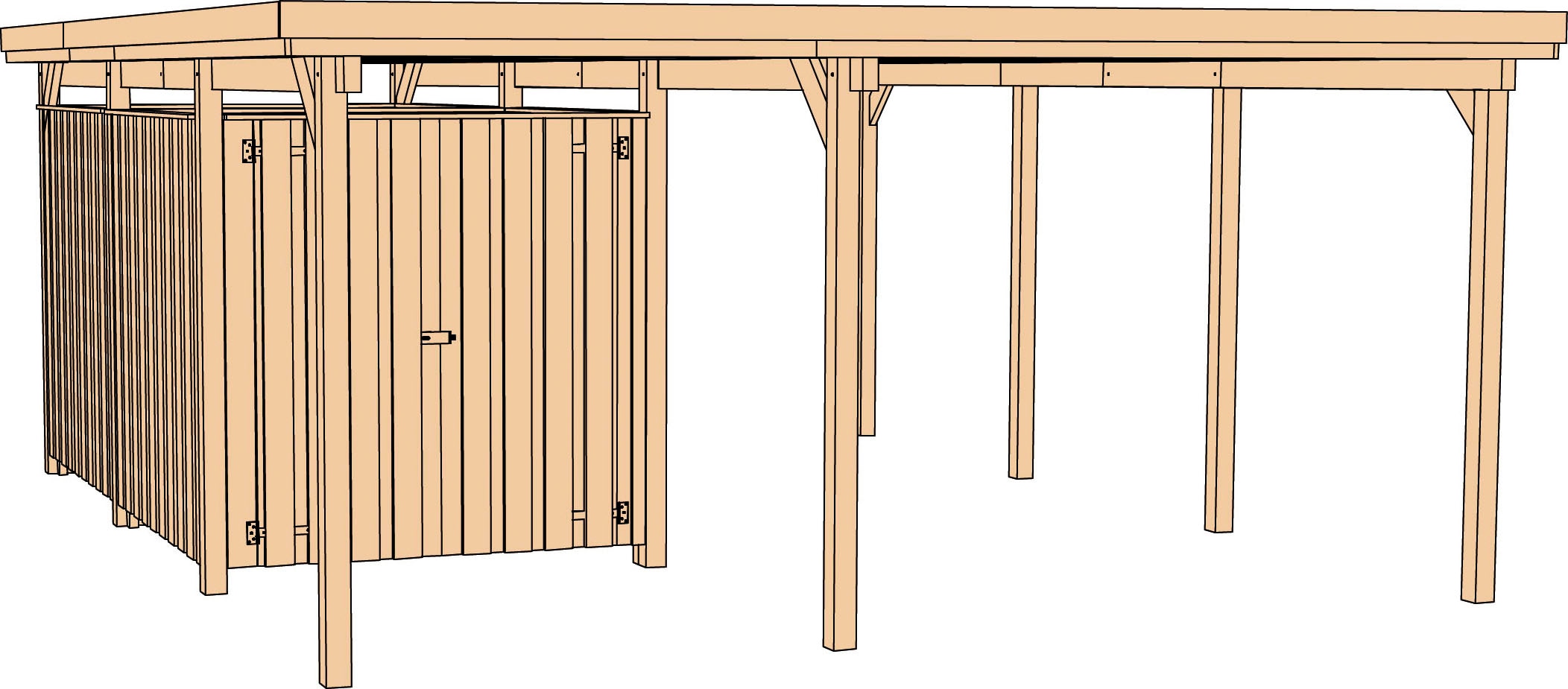 Weka Einzelcarport »607 Gr.2« Holz 270 cm braun inkl. XL Geräteraum in braun, Größe B/H/T: 215 cm x