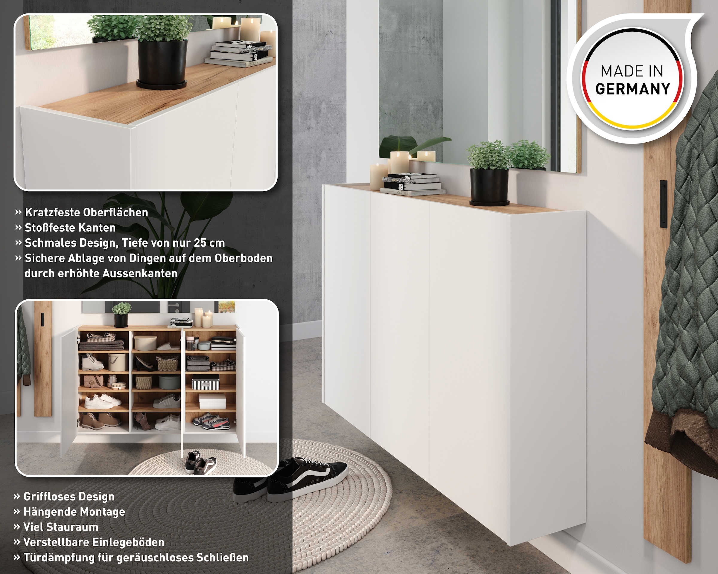 GERMANIA Mehrzweckschrank »GW-Libbiano«, (1 St.), ideal für schmale Flure, Breite 138 cm, in 3 verschiedenen Höhen