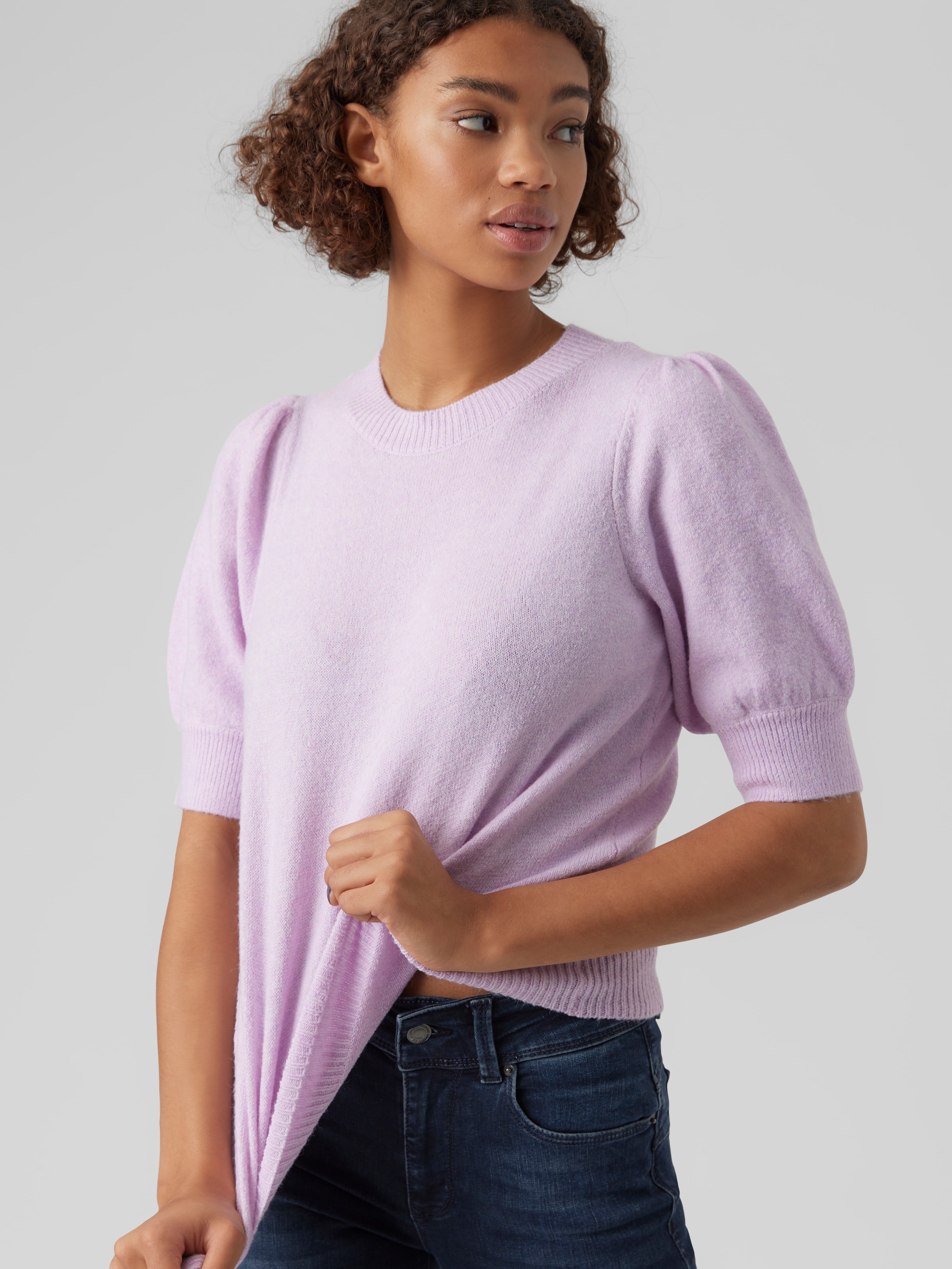 Vero Moda Rundhalspullover »VMDOFFY 2/4 O-NECK PULLOVER GA NOOS« mit kurzen Puffärmeln
