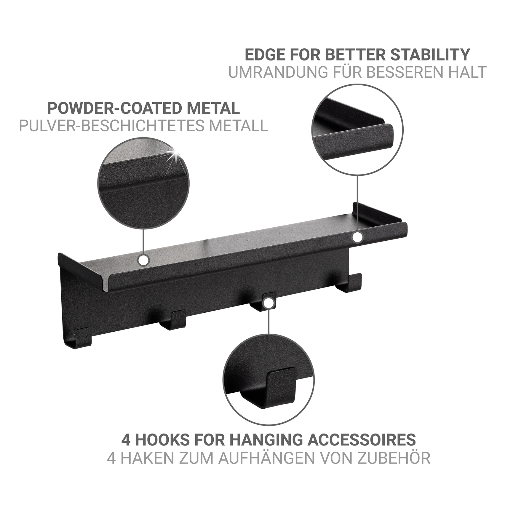 WENKO Hakenleiste »Modell Ima« mit Ablage, leicht zu befestigen, aus pulverbeschichtetem Metall