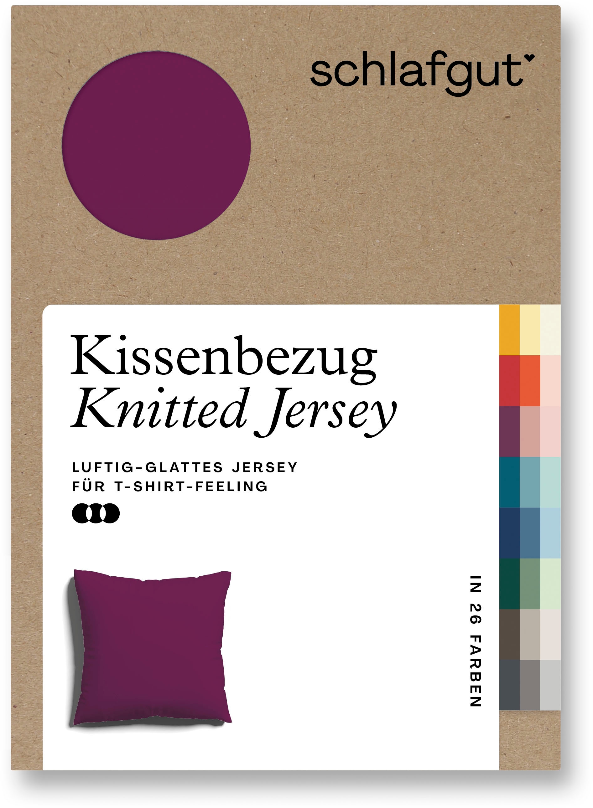 Schlafgut Kissenbezug »Knitted Jersey aus Bio-Baumwolle mit Elasthan, bügelfrei,«, (1 St.), besonders fein gestrickt, Kissenhülle mit farbigem Reißverschluss