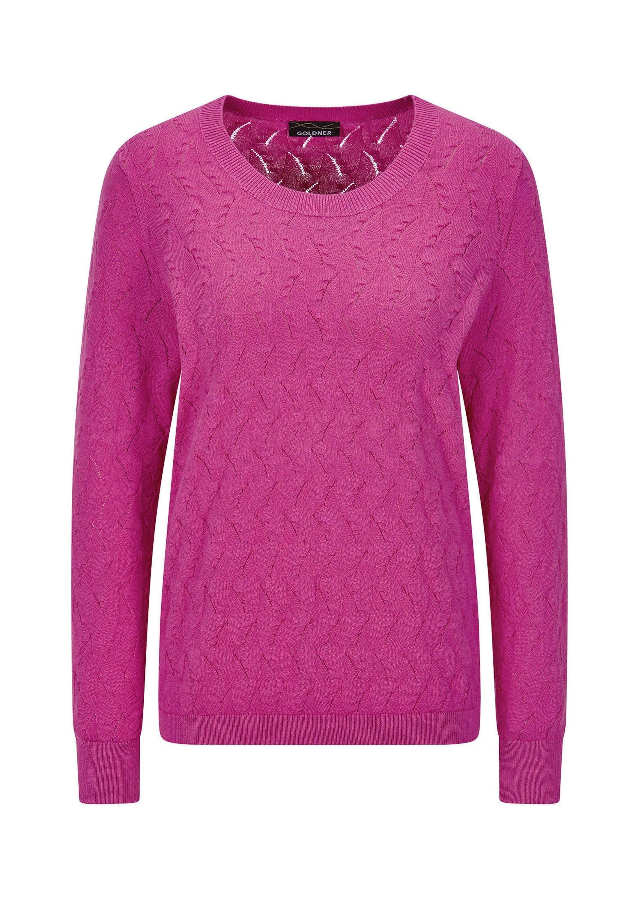 GOLDNER Rundhalspullover »Kurzgröße Baumwollpullover mit Zick-Zack-Muster« moderner Wellenstrick