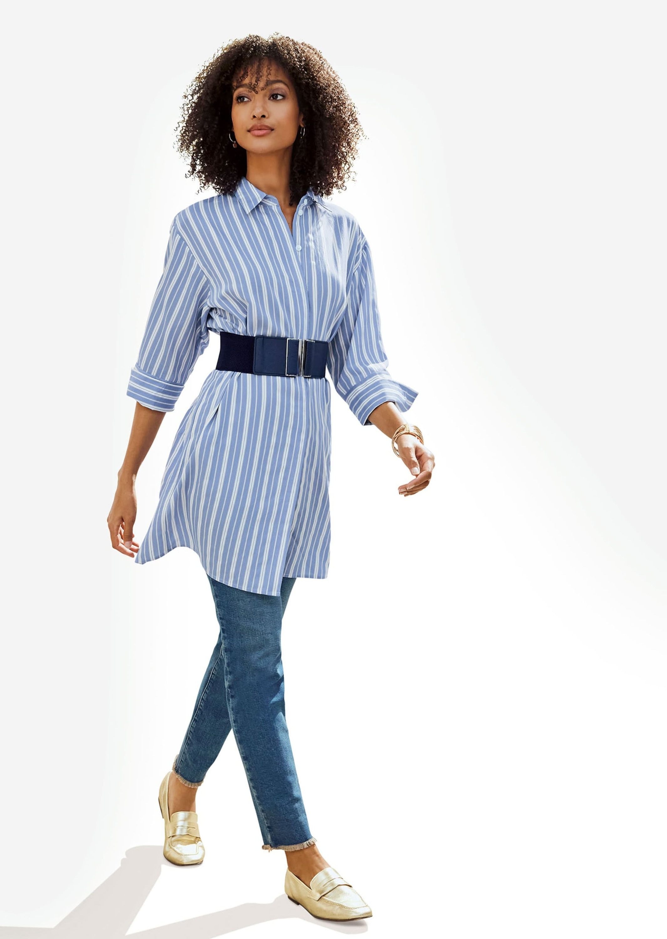 MADELEINE Hemdbluse »Hemd Langes Hemd mit Webstreifen und 3/4-Ärmeln«