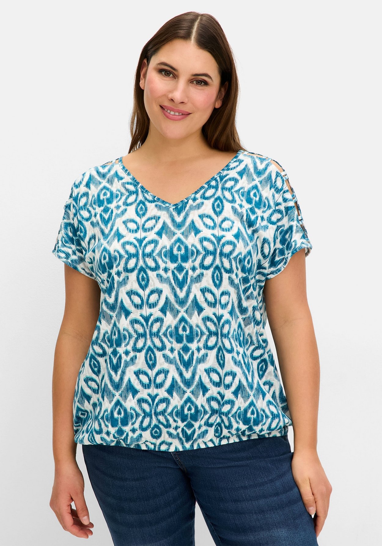 Sheego T-Shirt »Ausbrenner-Shirt mit Gummizugbund«