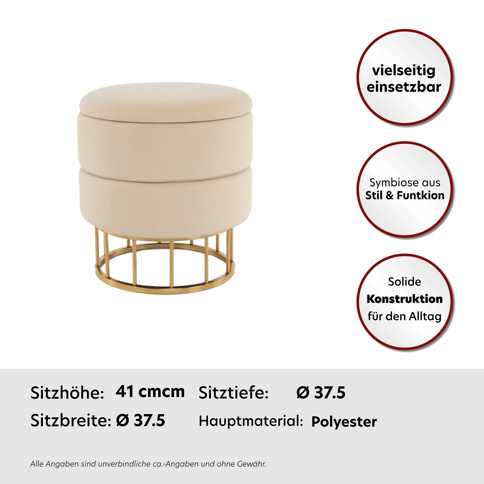 Kayoom Stauraumhocker »Hocker Zero 525, Sitzhocker mit Komfort,runde, moderne Form«, (1 St.), glamourös, elegant, mit Stauraum, Bezug aus samtweichem Stoff