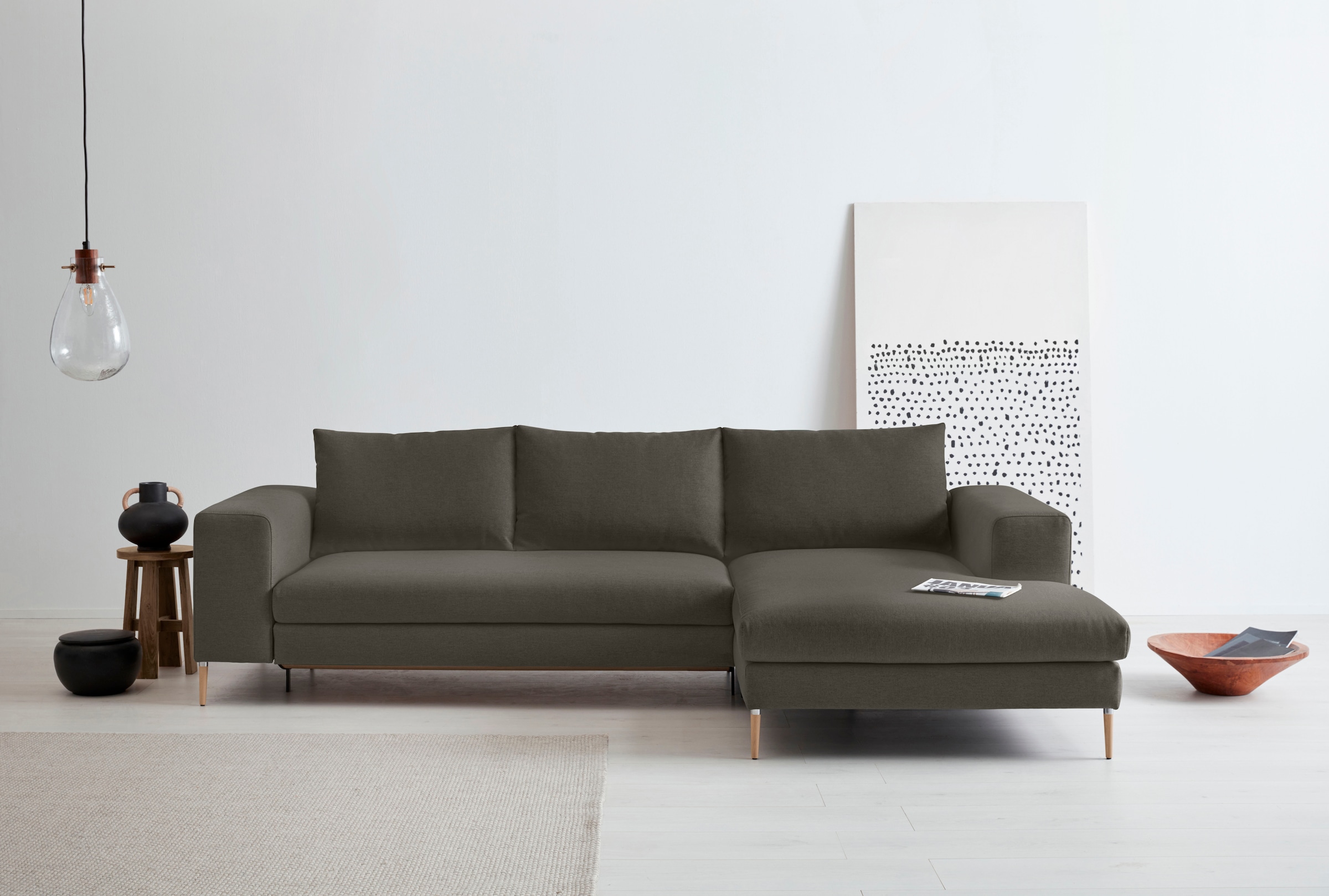 OTTO products Polsterecke »Finnja, softer, legerer Sitzkomfort, bequem, zeitloses Design, L-Form«, Mit Bettfunktion & Bettkasten